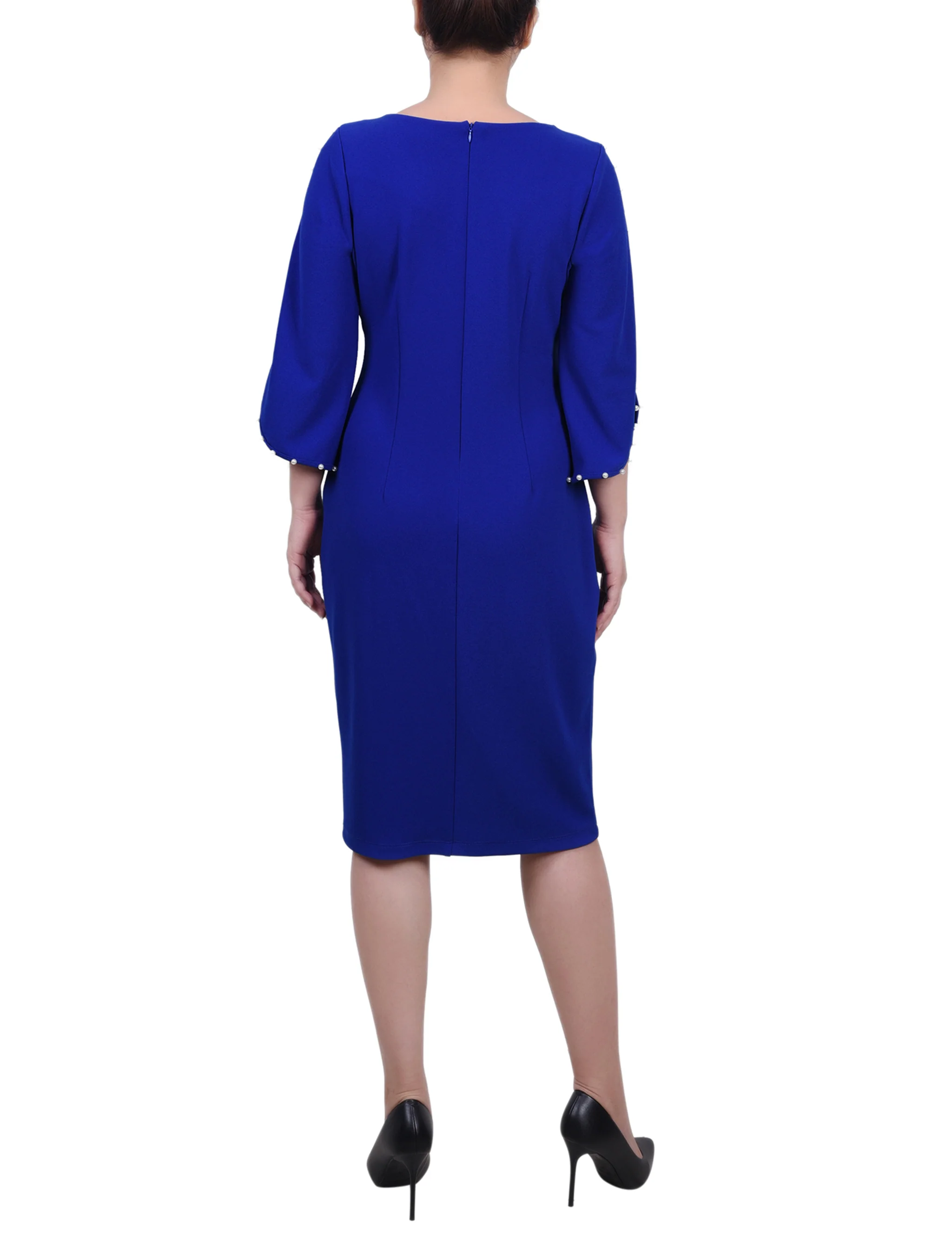 NY Collection Petite 3/4 Pearl-Detail Petal Sleeve Dress - Image 4