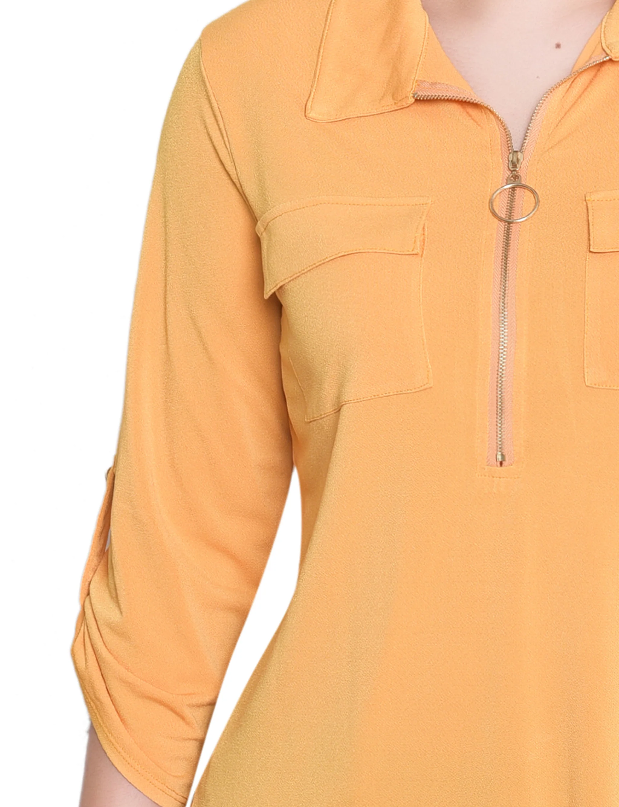 NY Collection Petite 3/4 Roll Tab Zip Front Top - Golden Glow - Image 3