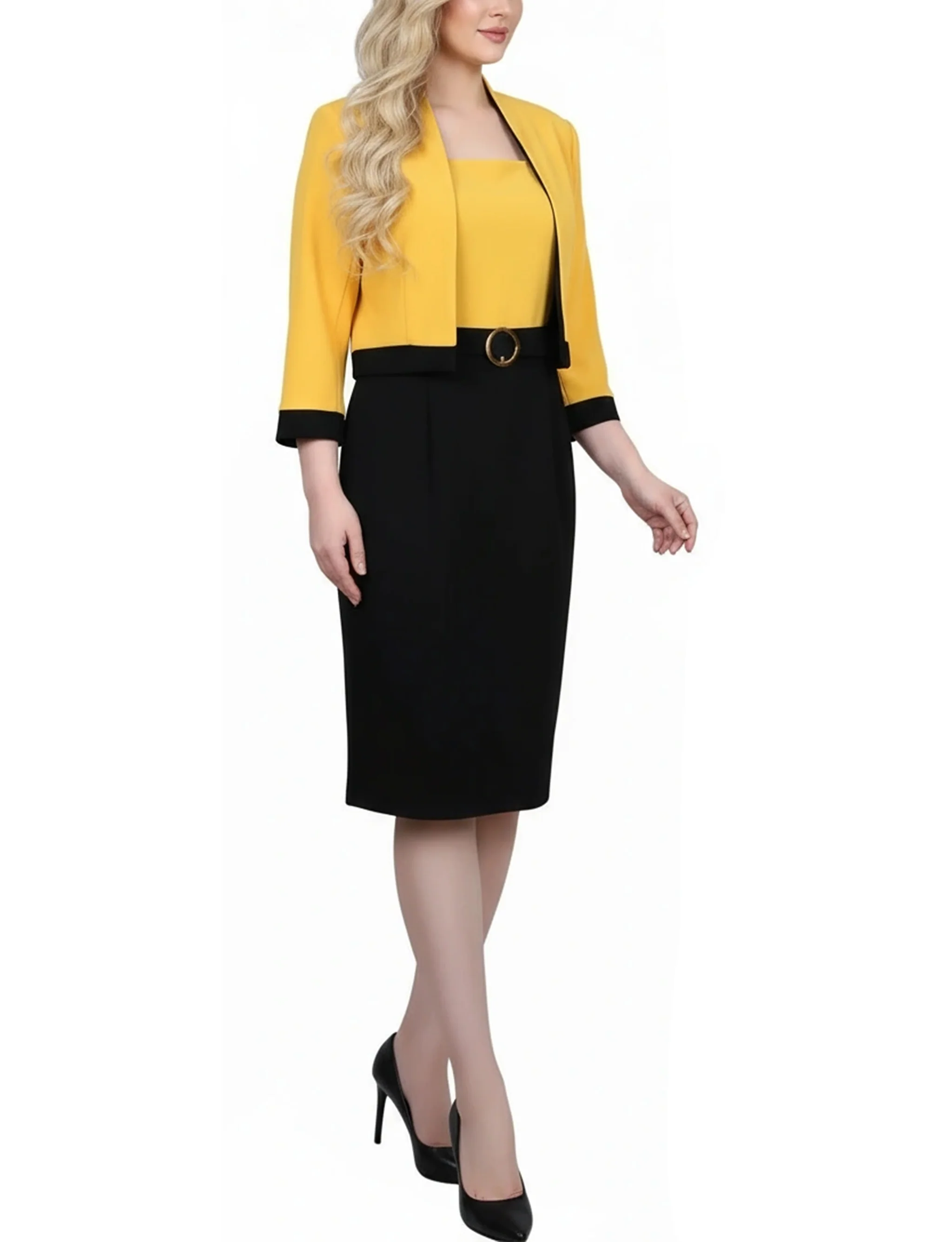 NY Collection Petite 3/4 Sleeve 2 Piece Colorblocked Dress Set - Image 3