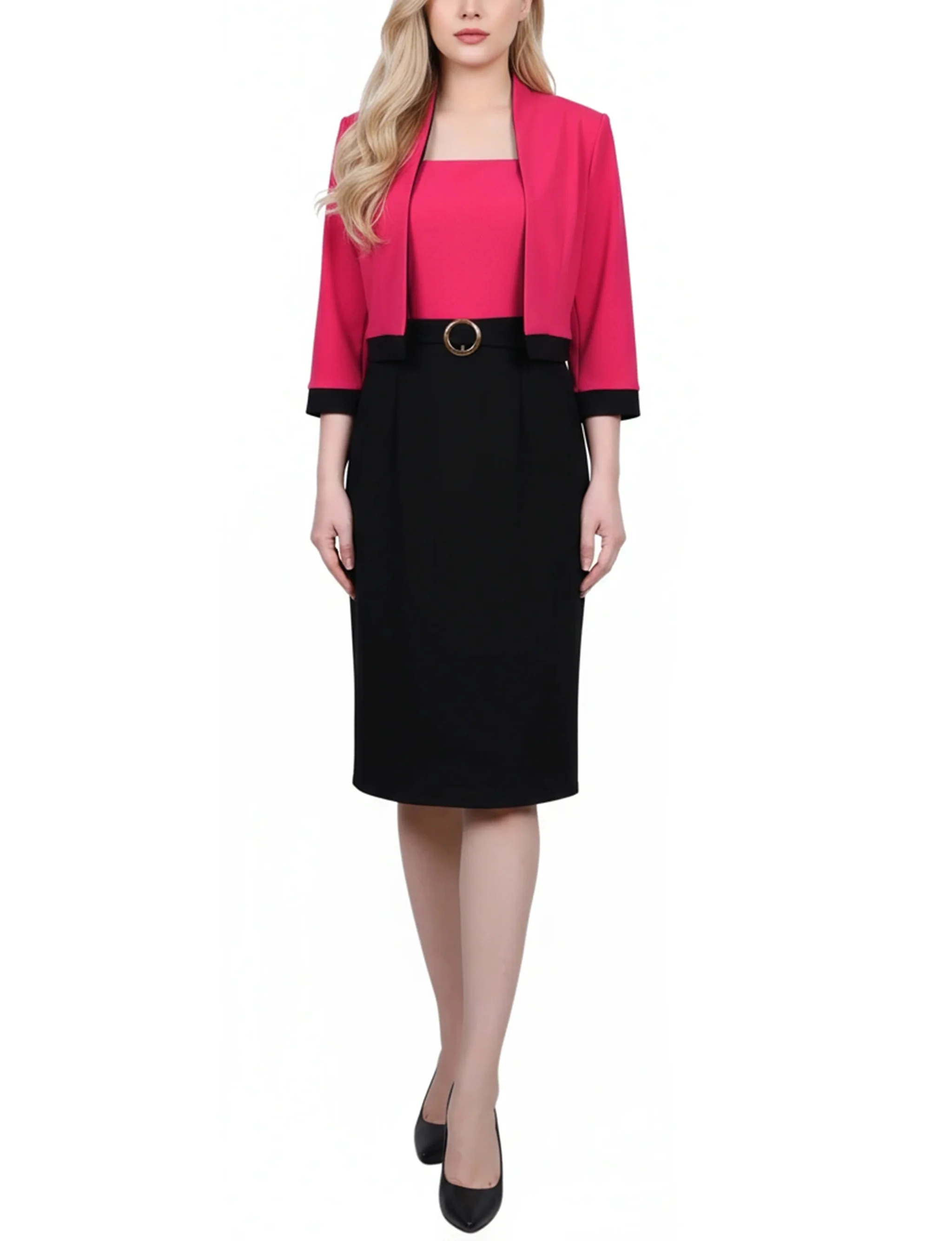 NY Collection Petite 3/4 Sleeve 2 Piece Colorblocked Dress Set - Image 7