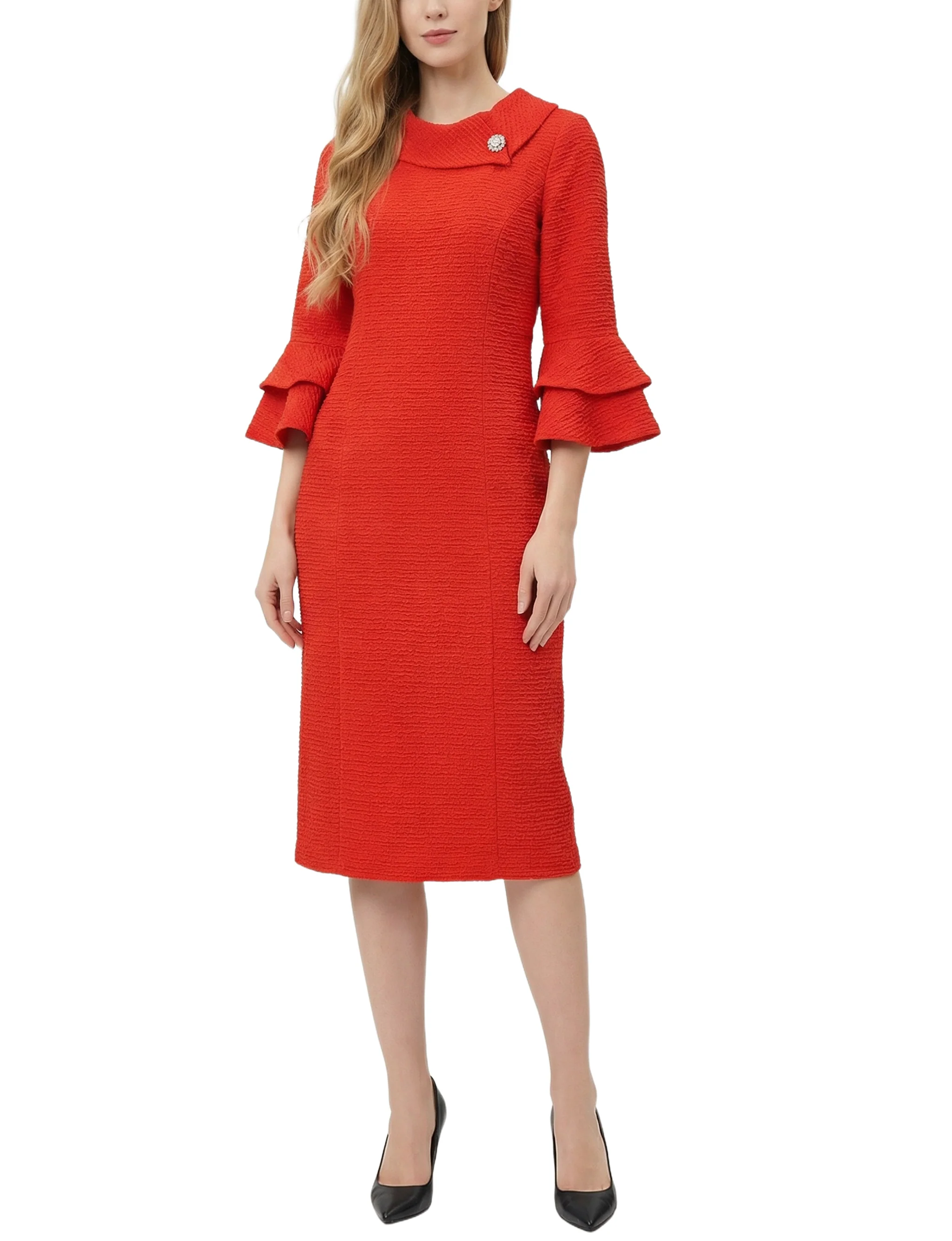 NY Collection Petite 3/4 Sleeve Shawl Collar Dress - Image 5