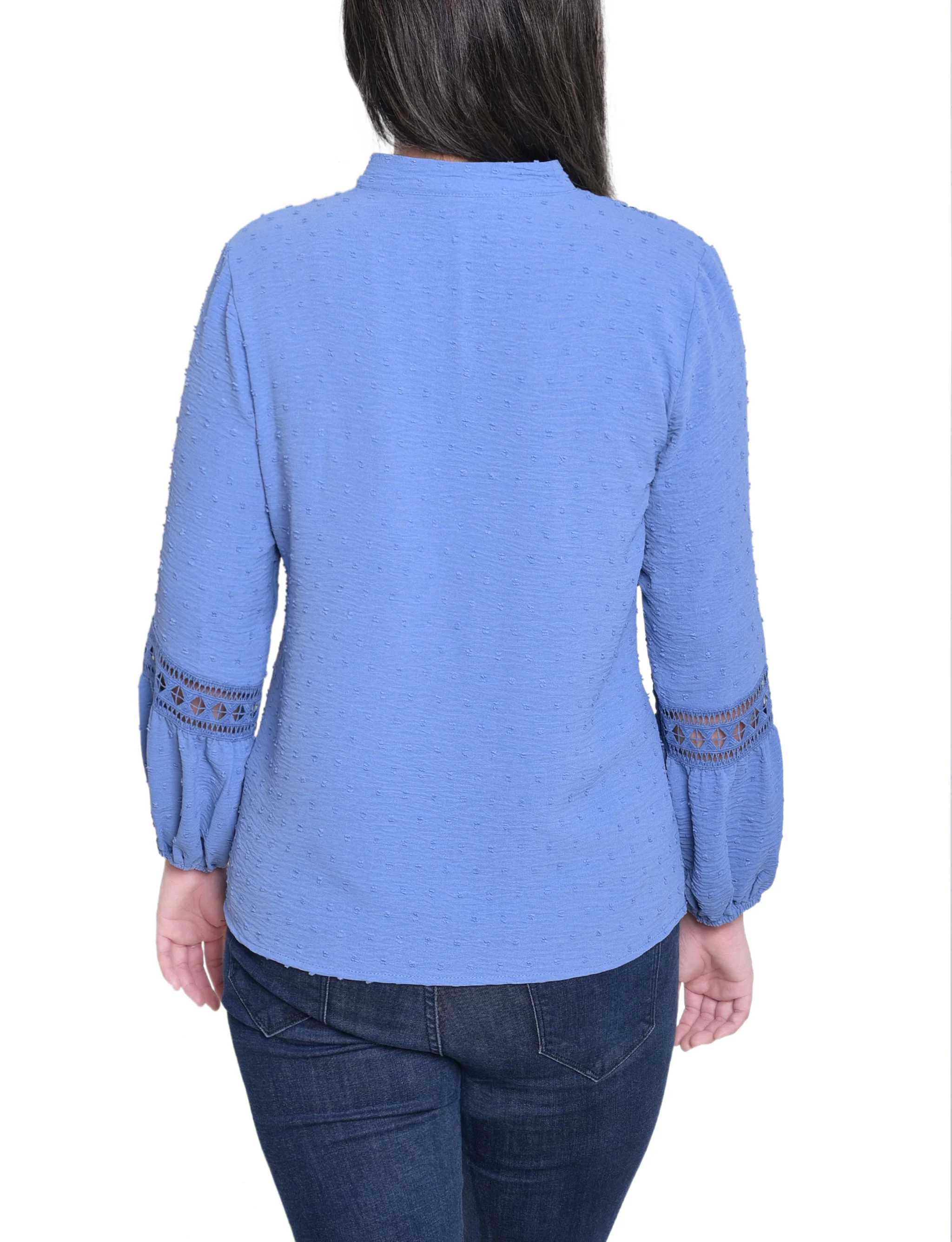 NY Collection Petite Long Sleeve Blouse With Crochet Trim - Image 4