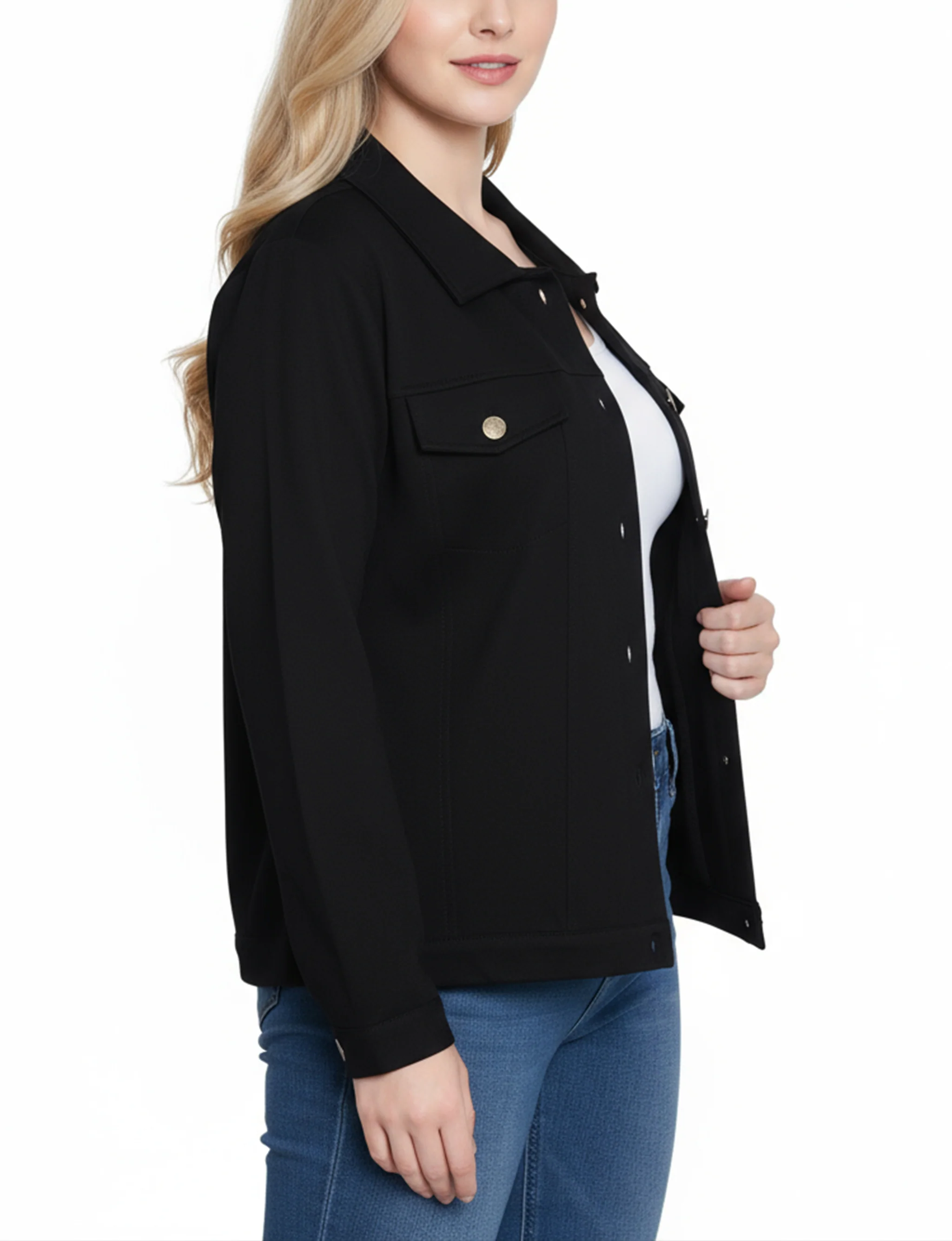 NY Collection Petite Long Sleeve Ponte Cropped Jacket - Image 3