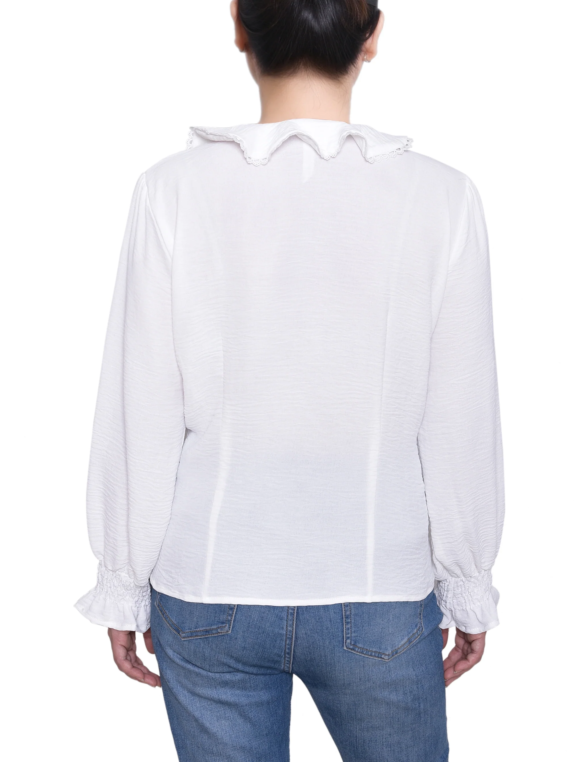 NY Collection Petite Short Sleeve Ruffle Front Blouse - Image 4