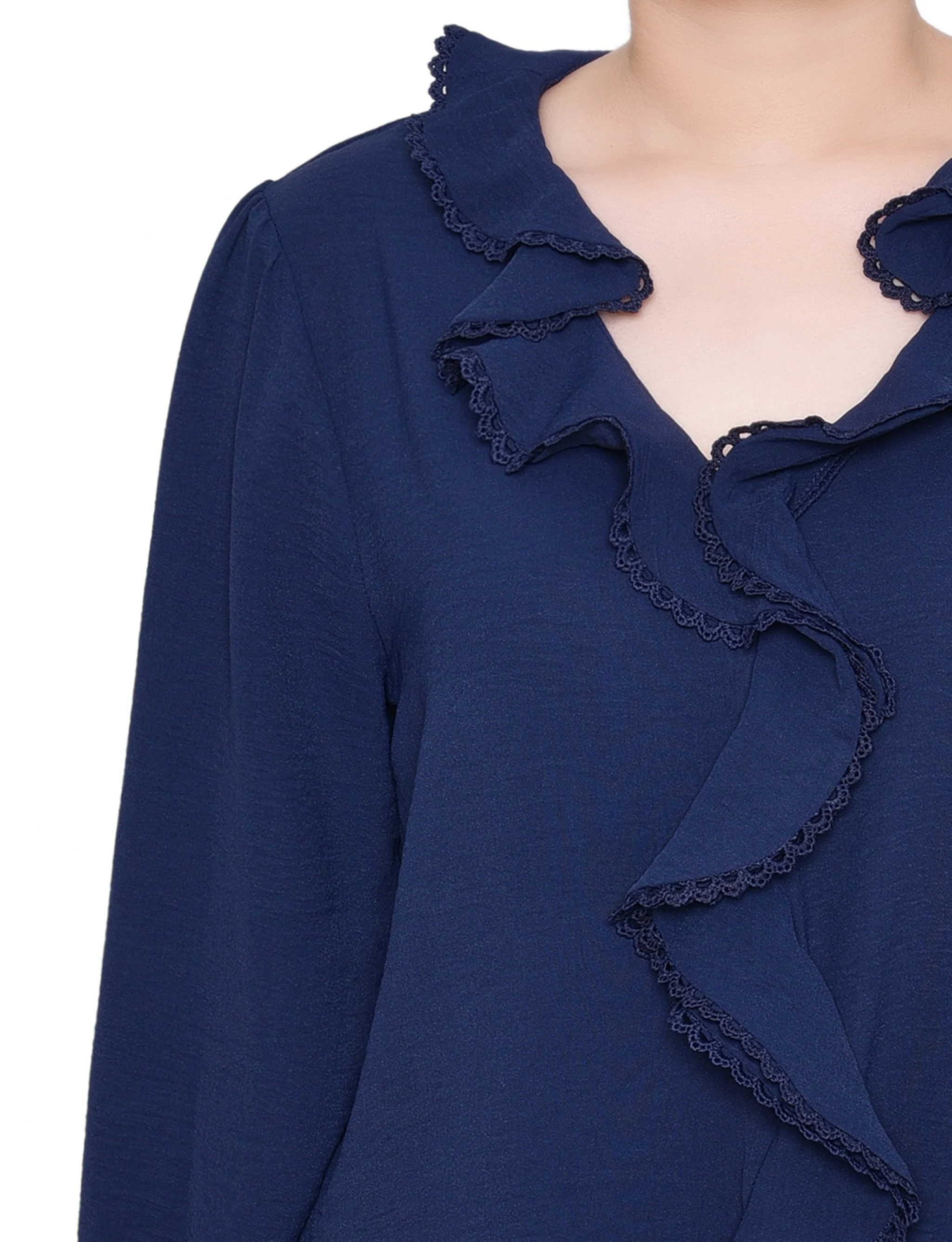 NY Collection Petite Short Sleeve Ruffle Front Blouse - Image 6