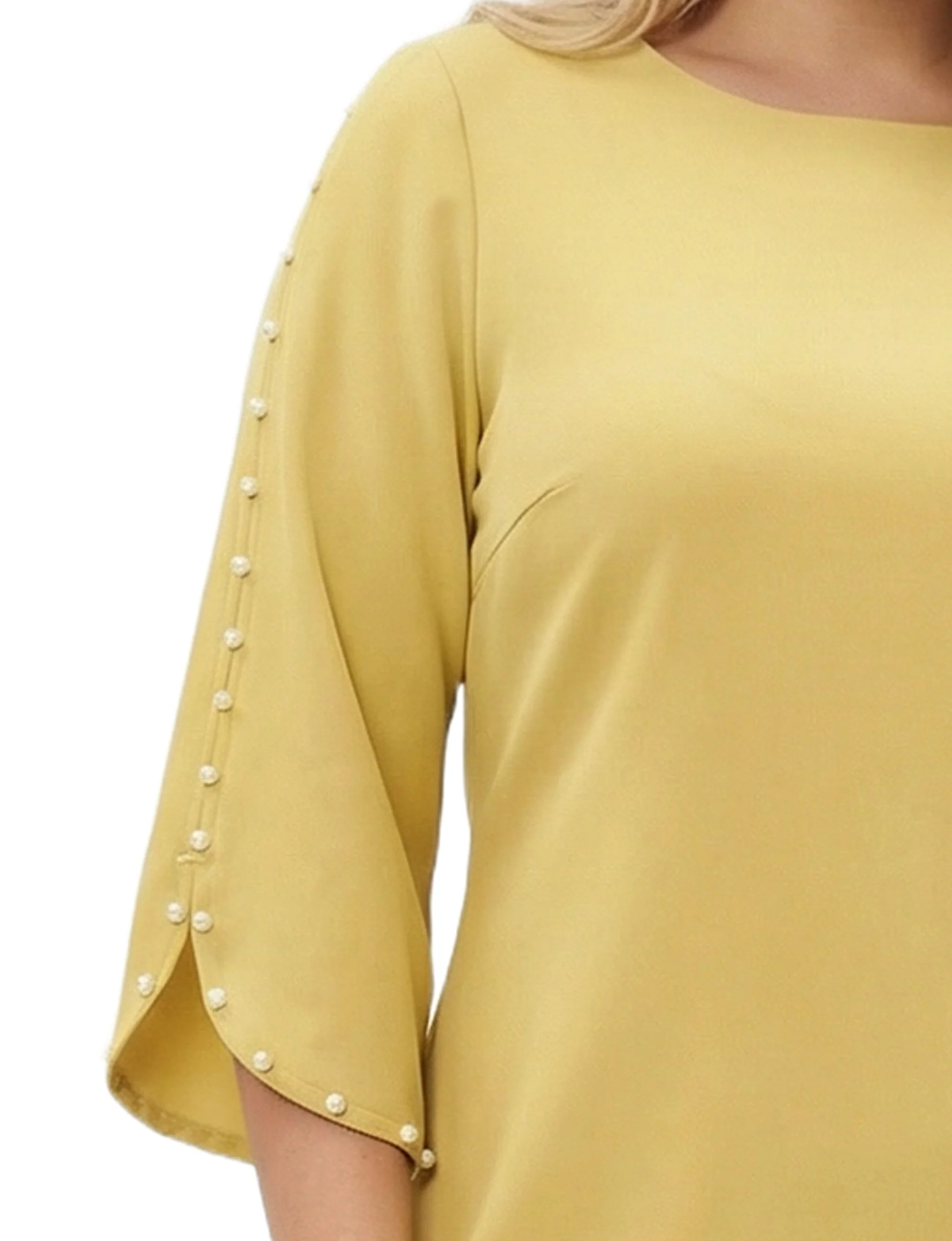 NY Collection Plus Size 3/4 Pearl-Detail Petal Sleeve Dress - Image 2