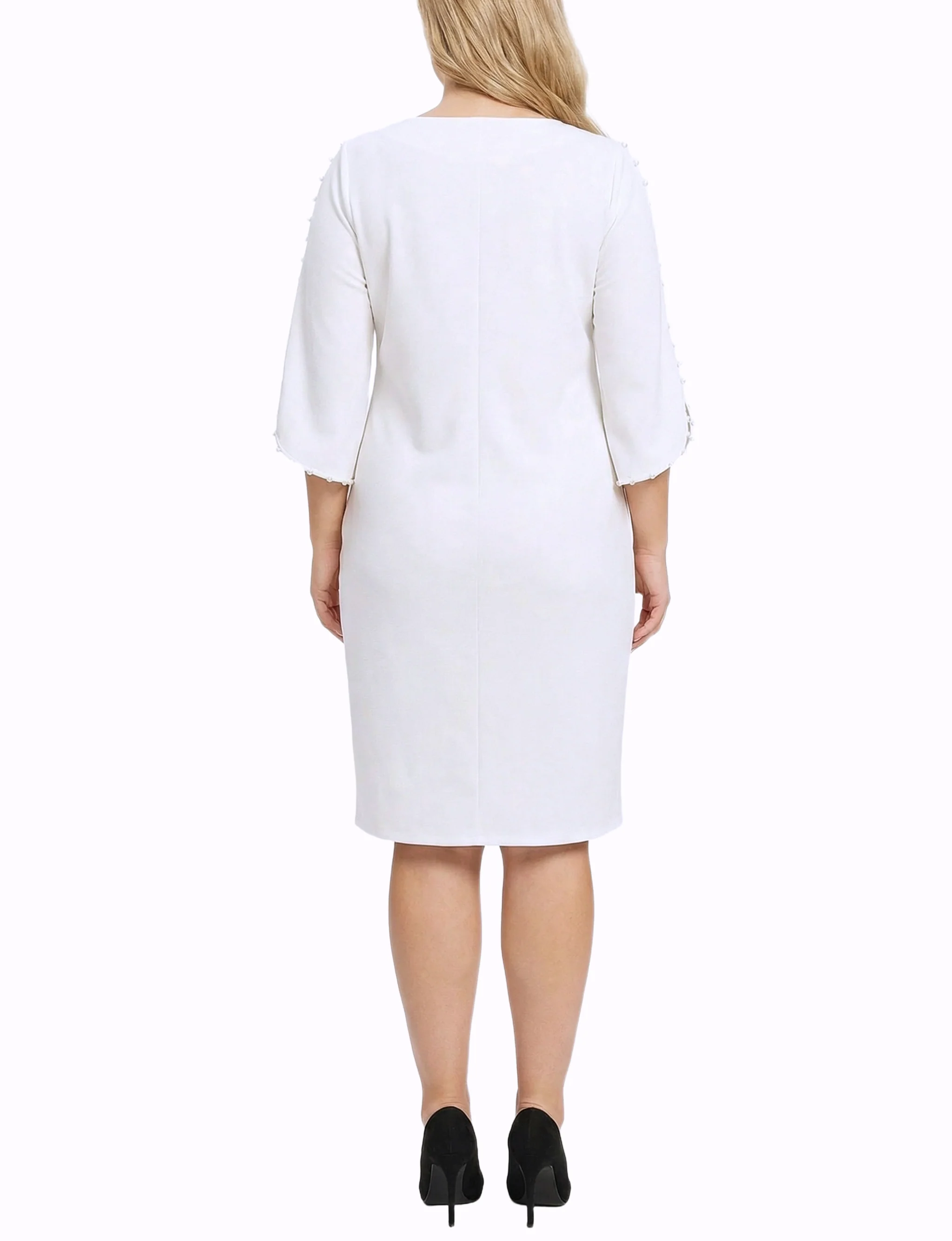 NY Collection Plus Size 3/4 Pearl-Detail Petal Sleeve Dress - Image 20