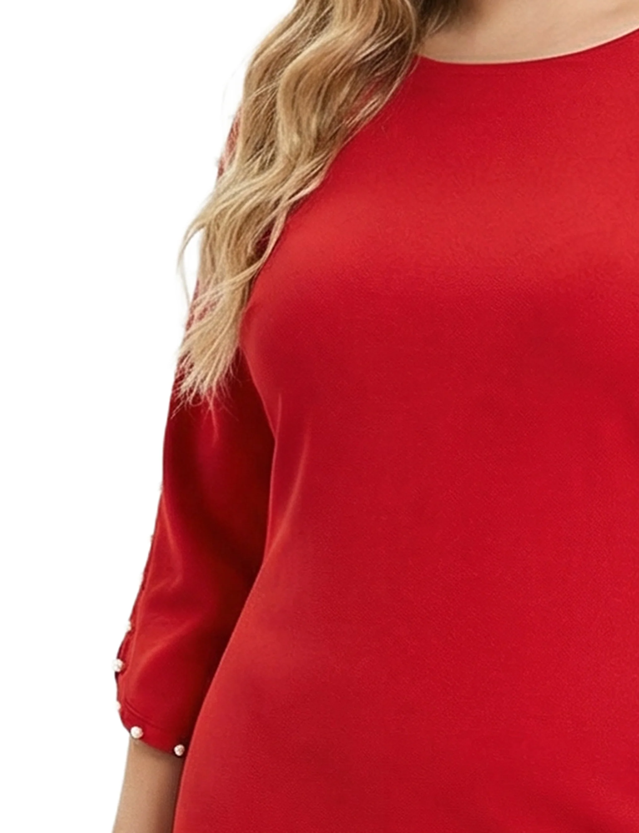 NY Collection Plus Size 3/4 Pearl-Detail Petal Sleeve Dress - Image 6