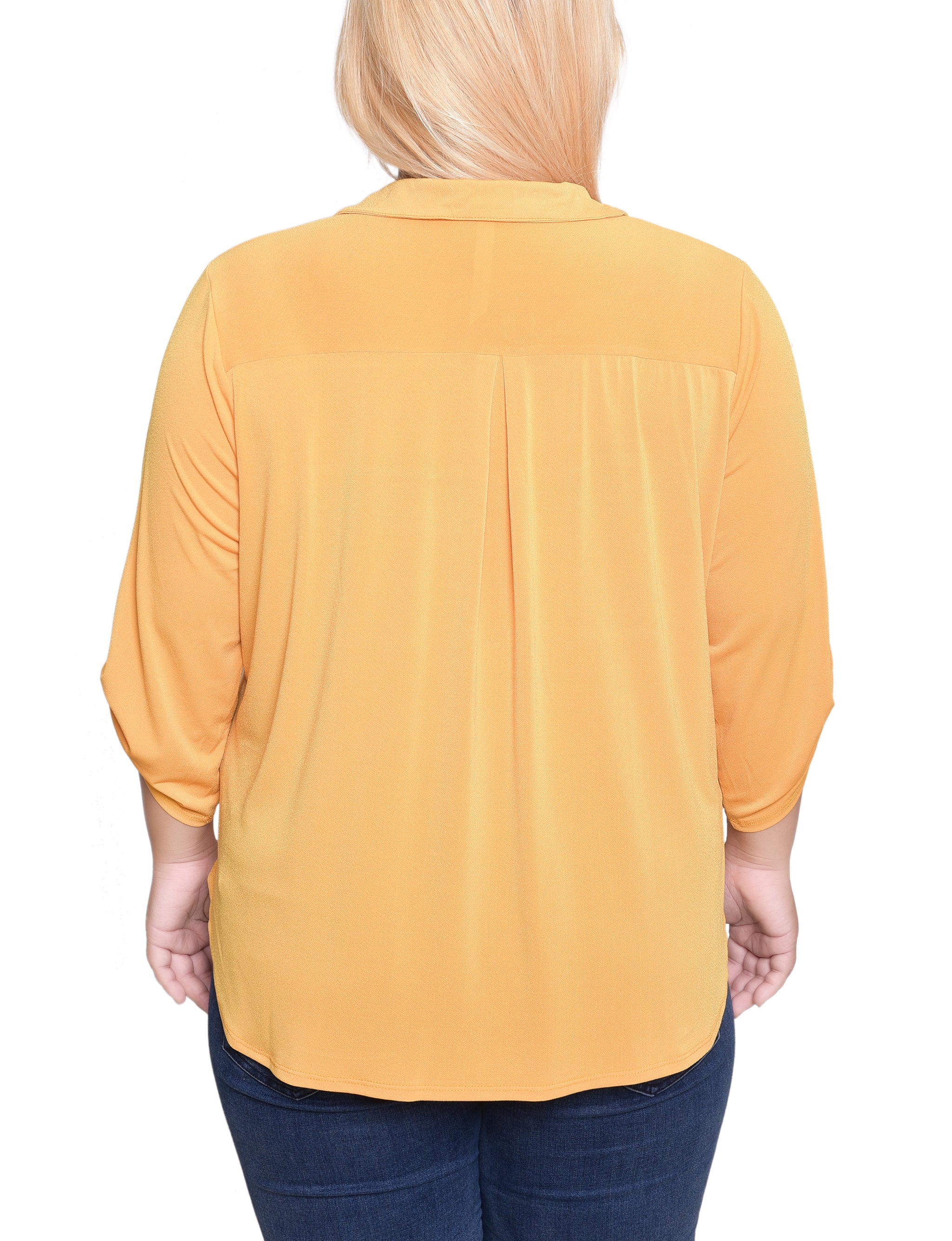 NY Collection Plus Size 3/4 Roll Tab Zip Front Top - Golden Glow - Image 4
