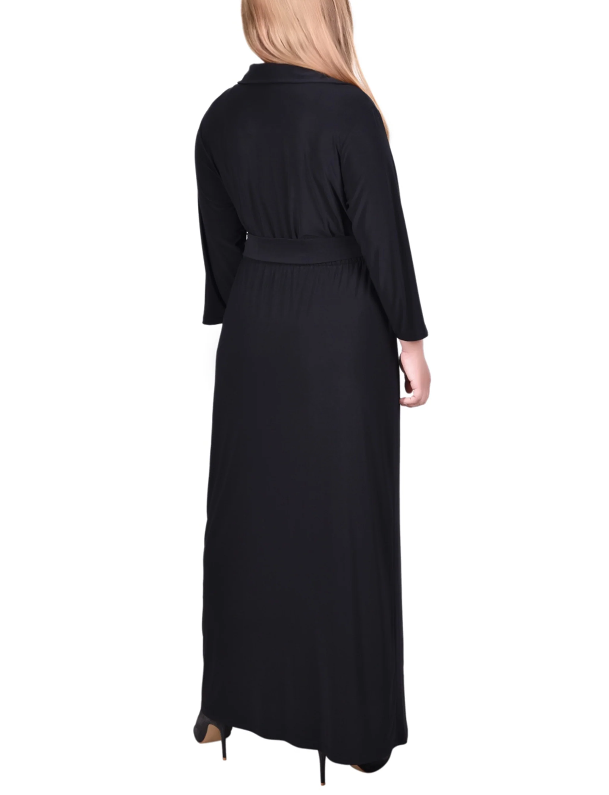 NY Collection Plus Size 3/4 Sleeve Belted Maxi Dress - Image 4