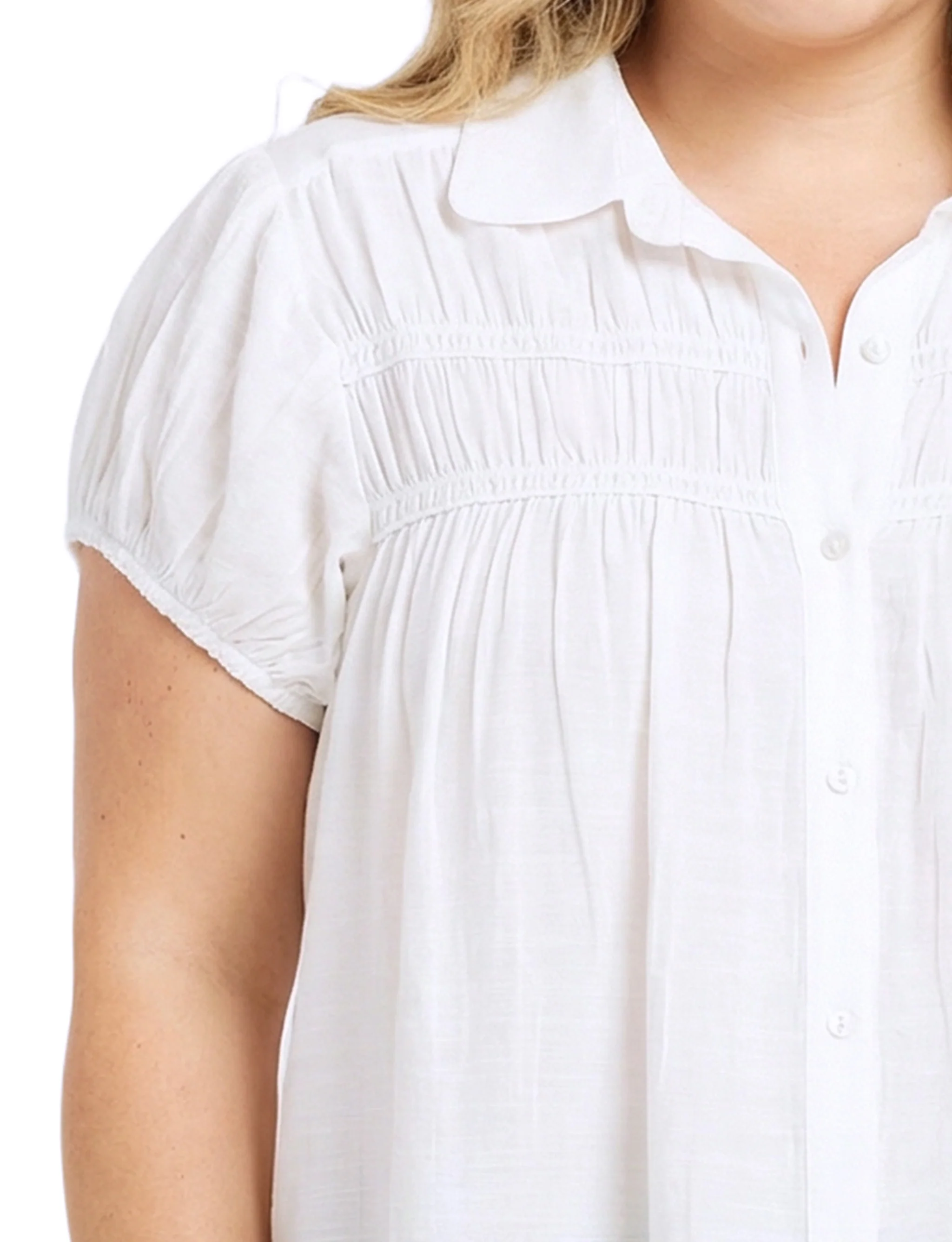 NY Collection Plus Size Cap Slv Rouched Yoke Blouse - Image 6