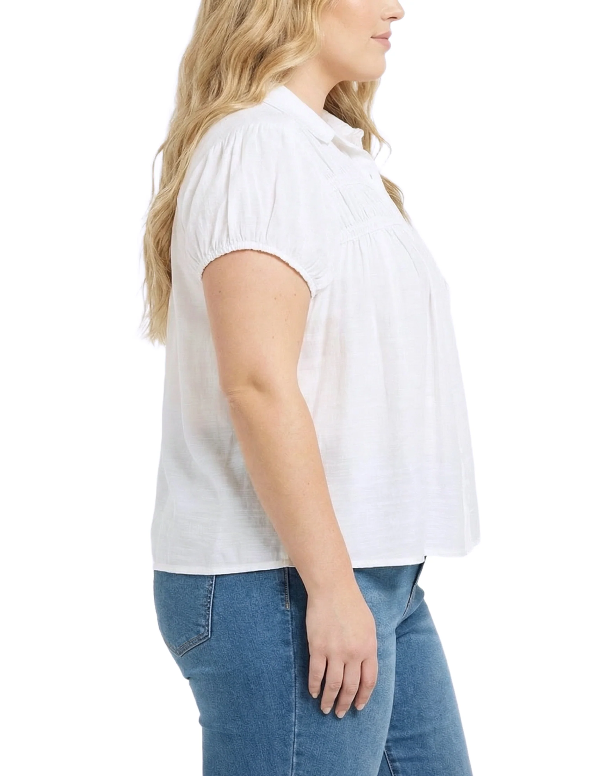 NY Collection Plus Size Cap Slv Rouched Yoke Blouse - Image 7