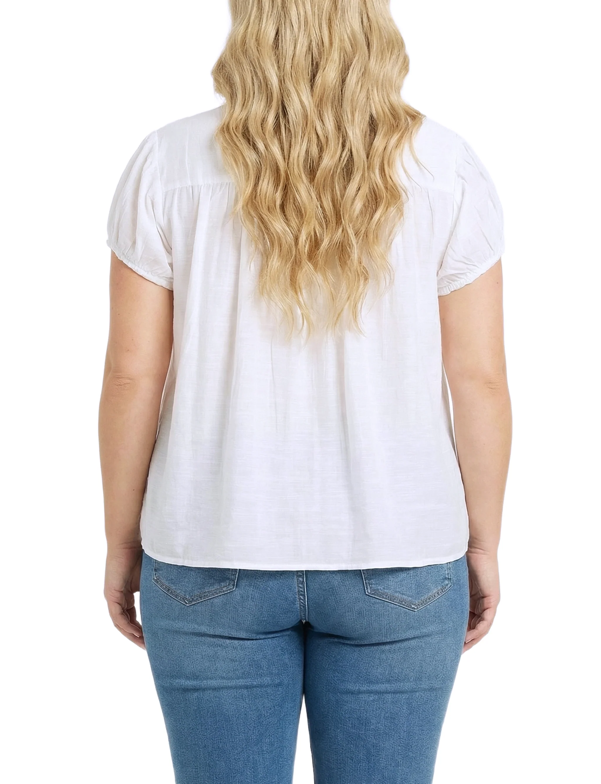 NY Collection Plus Size Cap Slv Rouched Yoke Blouse - Image 8