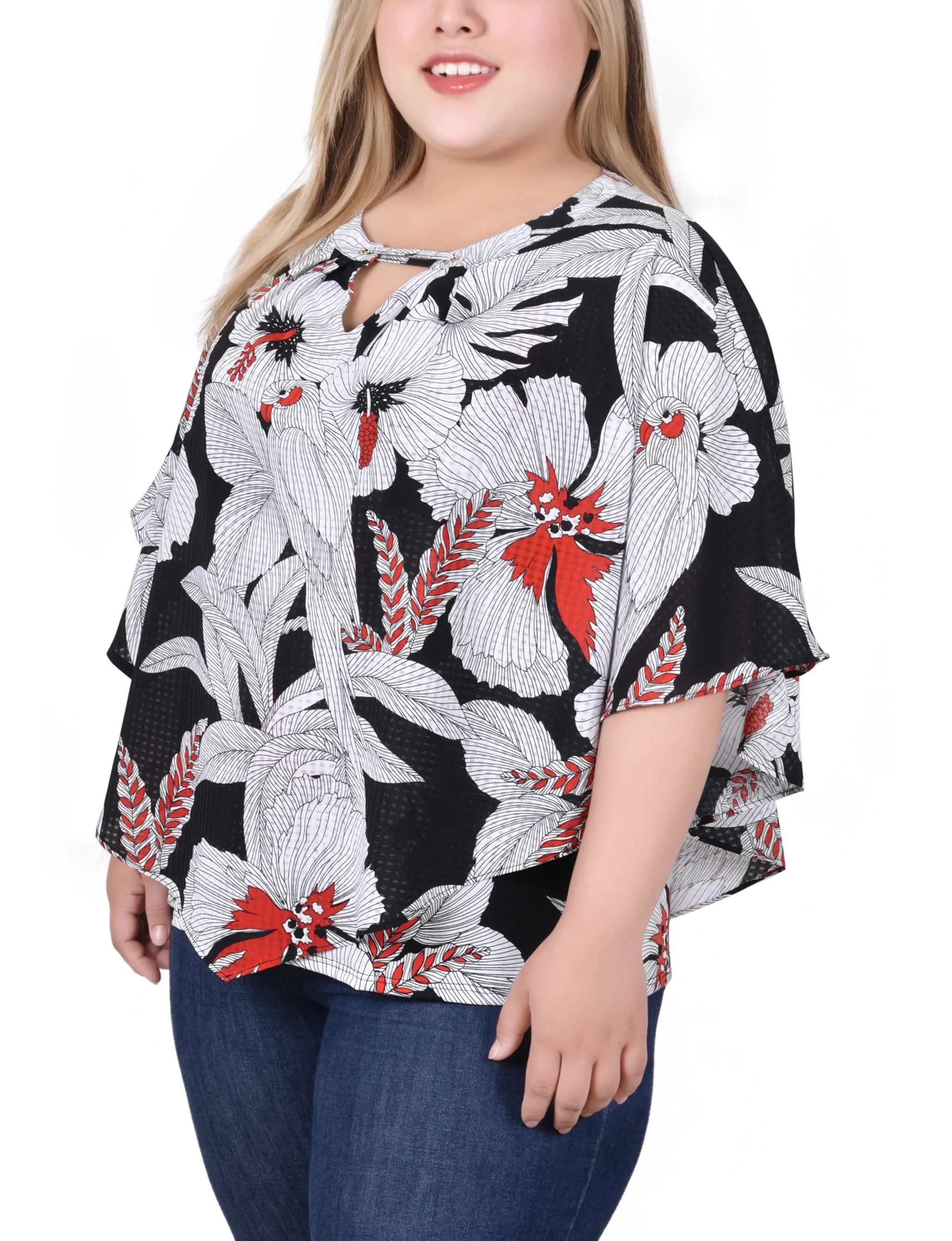 NY Collection Plus Size Elbow Sleeve Poncho Top - Image 5