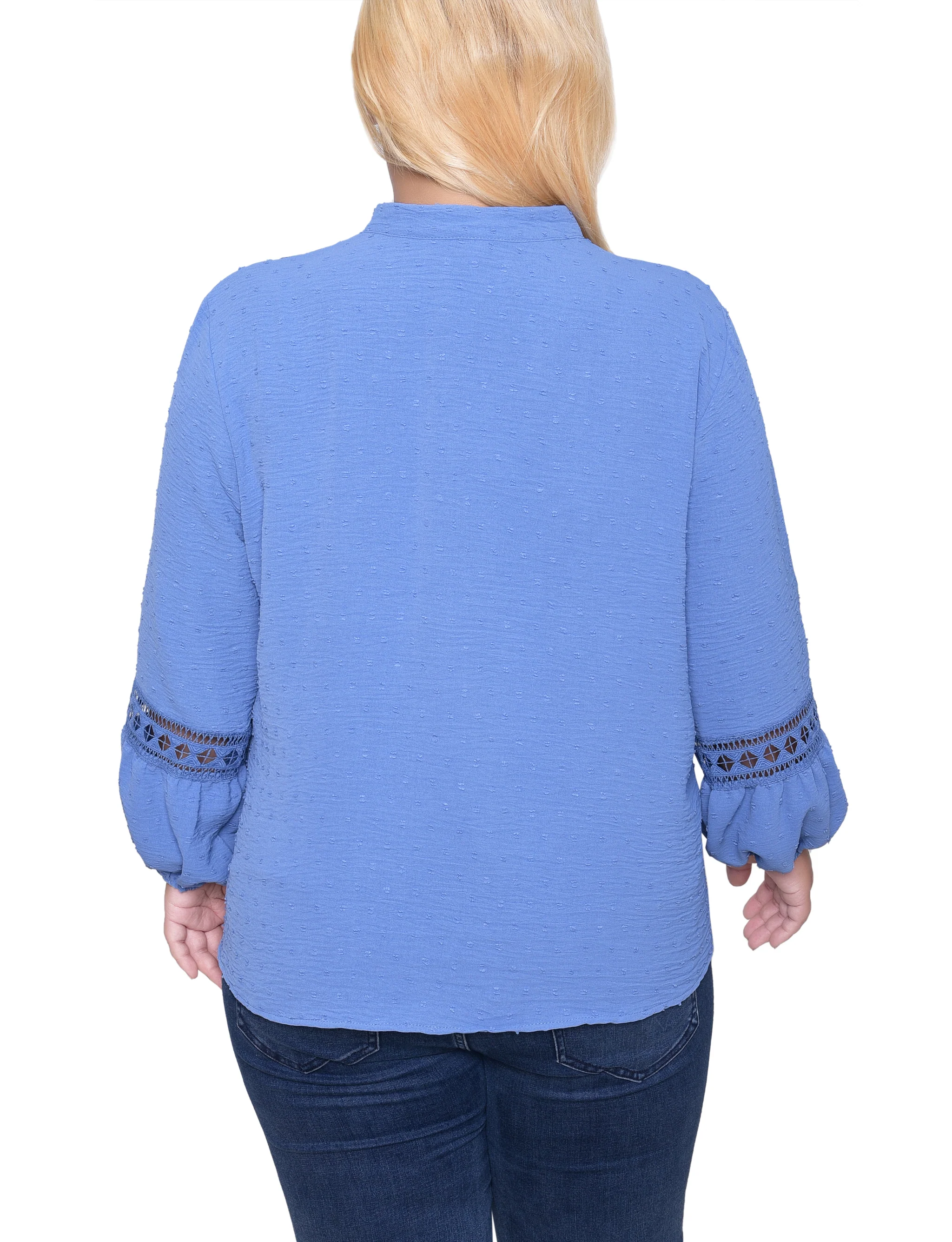 NY Collection Plus Size Long Sleeve Blouse With Crochet Trim - Image 4