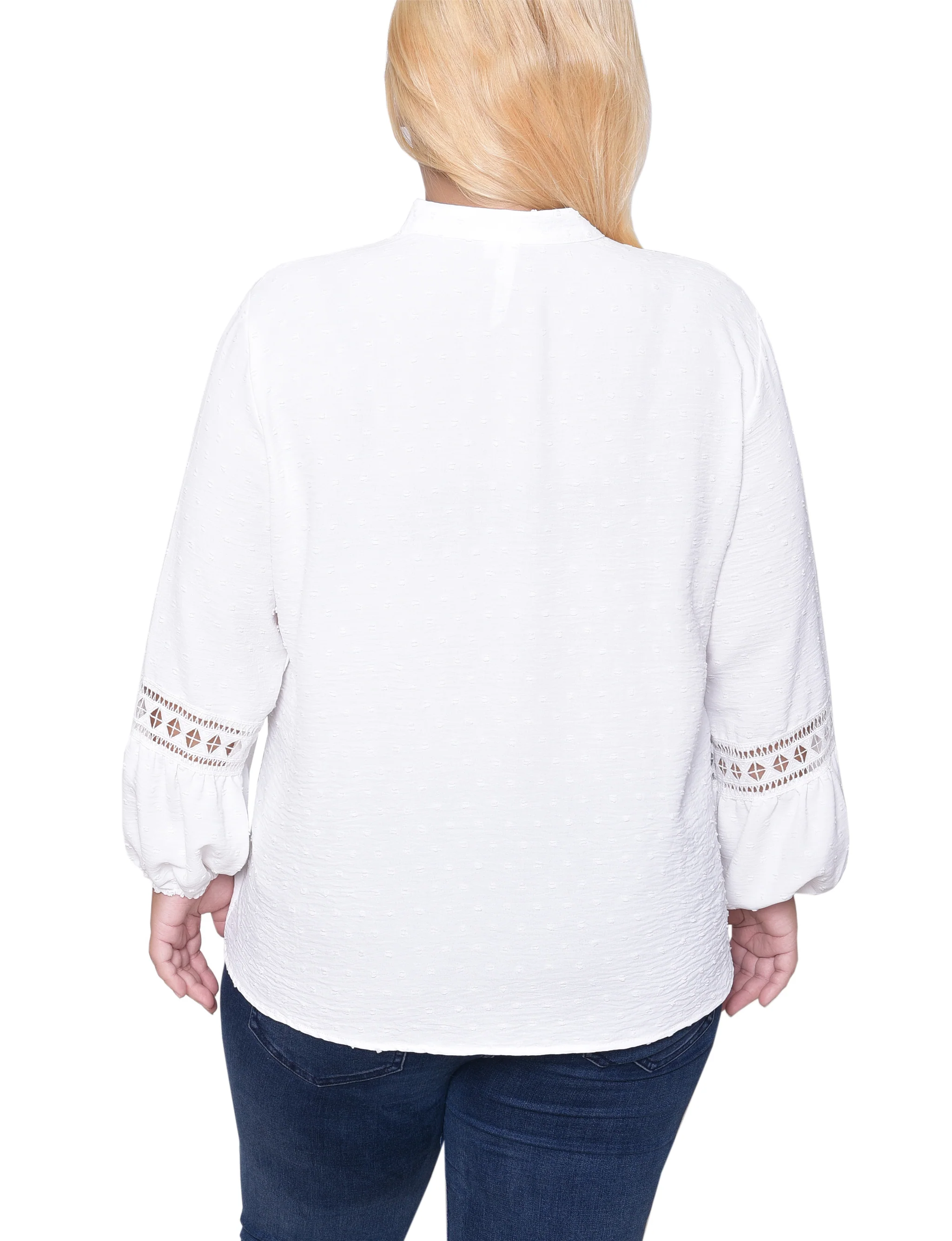 NY Collection Plus Size Long Sleeve Blouse With Crochet Trim - Image 8