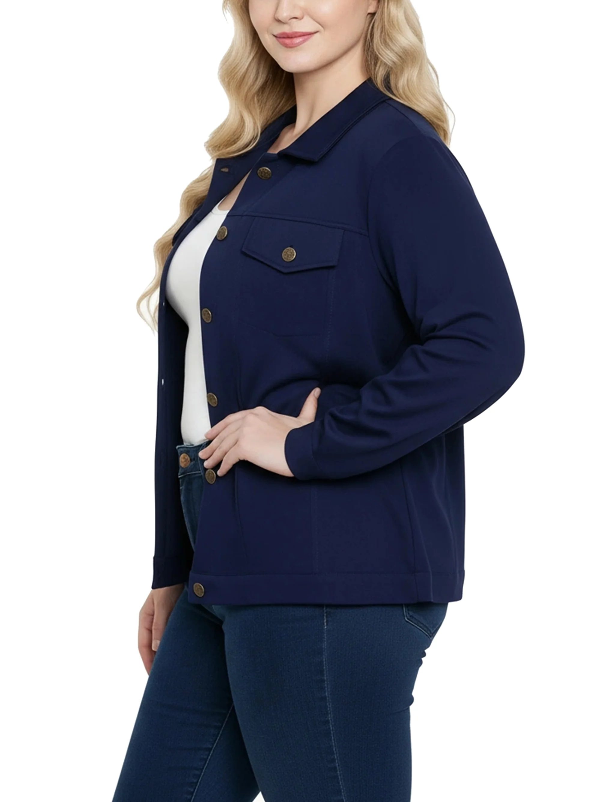NY Collection Plus Size Long Sleeve Ponte Cropped Jacket - Image 11