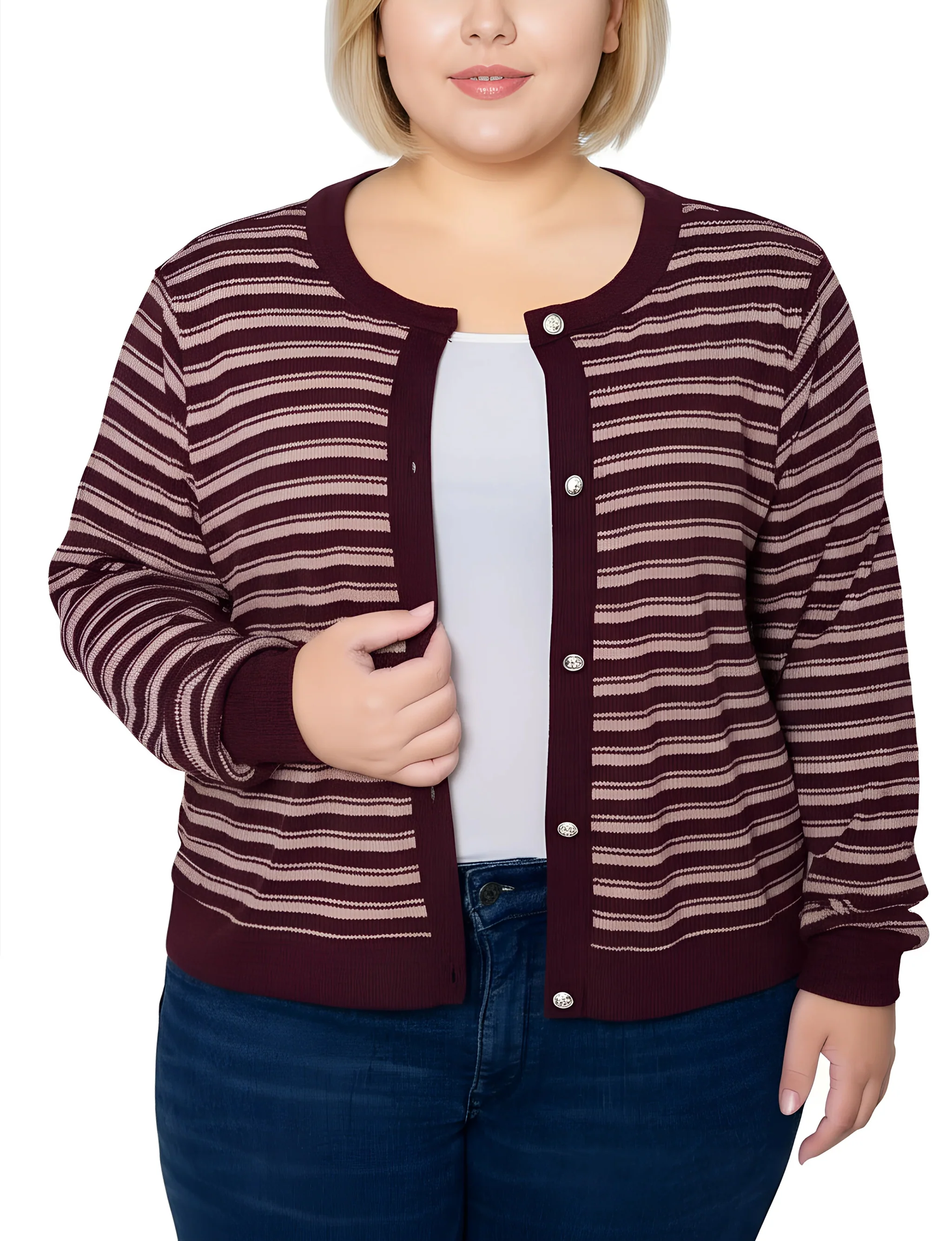 NY Collection Plus Size Long sleeve Ribbed Cardigan - Image 5