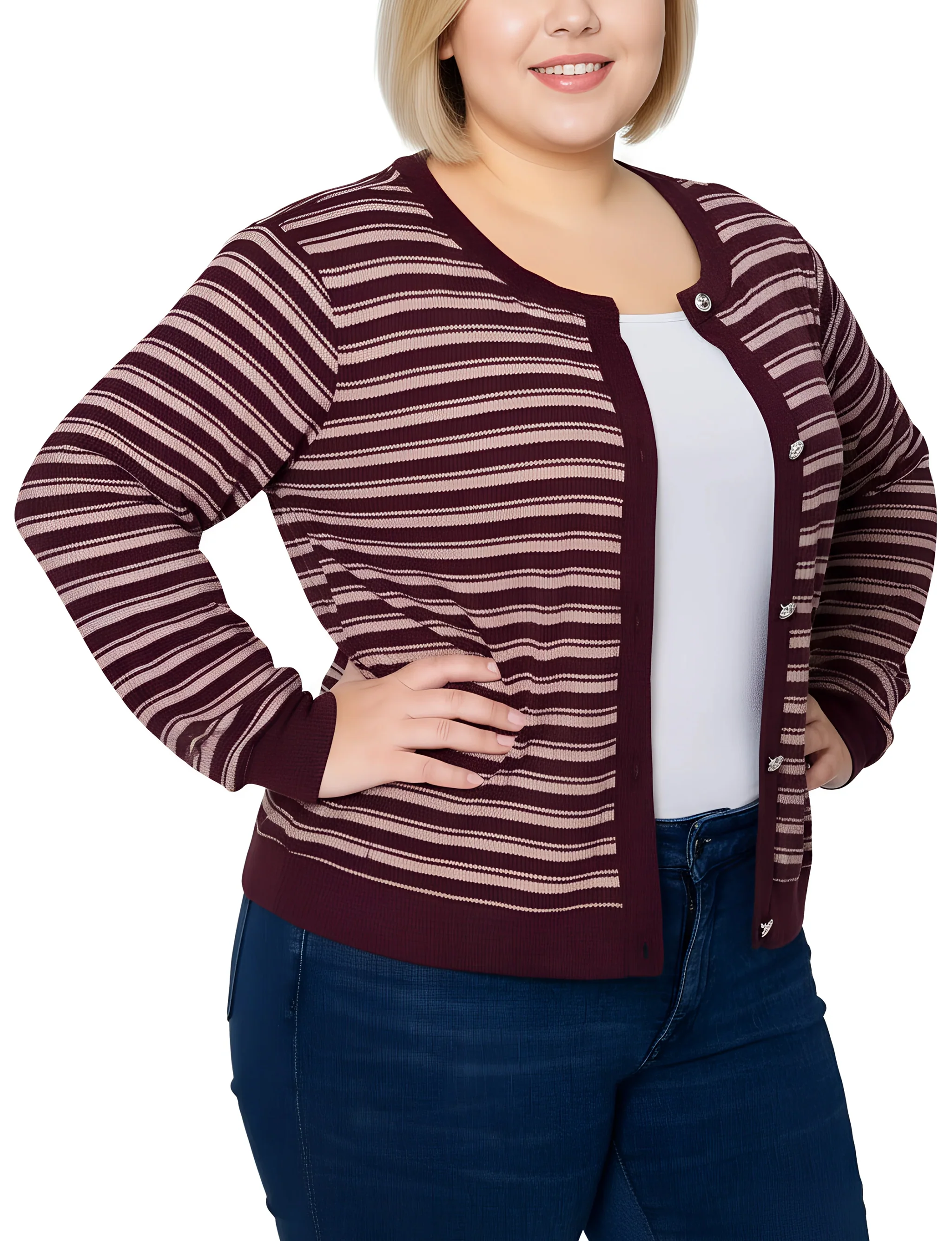 NY Collection Plus Size Long sleeve Ribbed Cardigan - Image 7