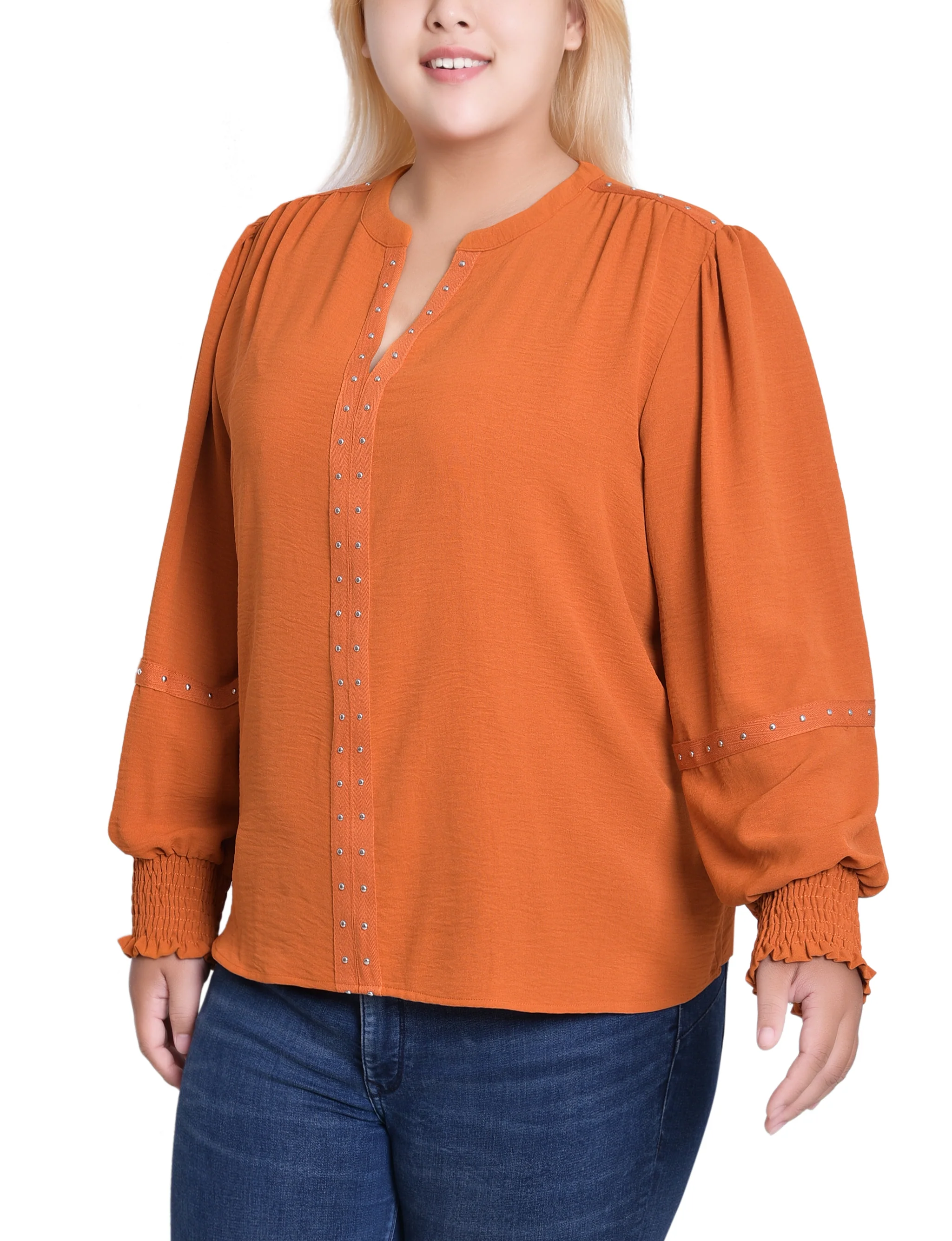 NY Collection Plus Size Long Sleeve Studded Blouse - Image 3