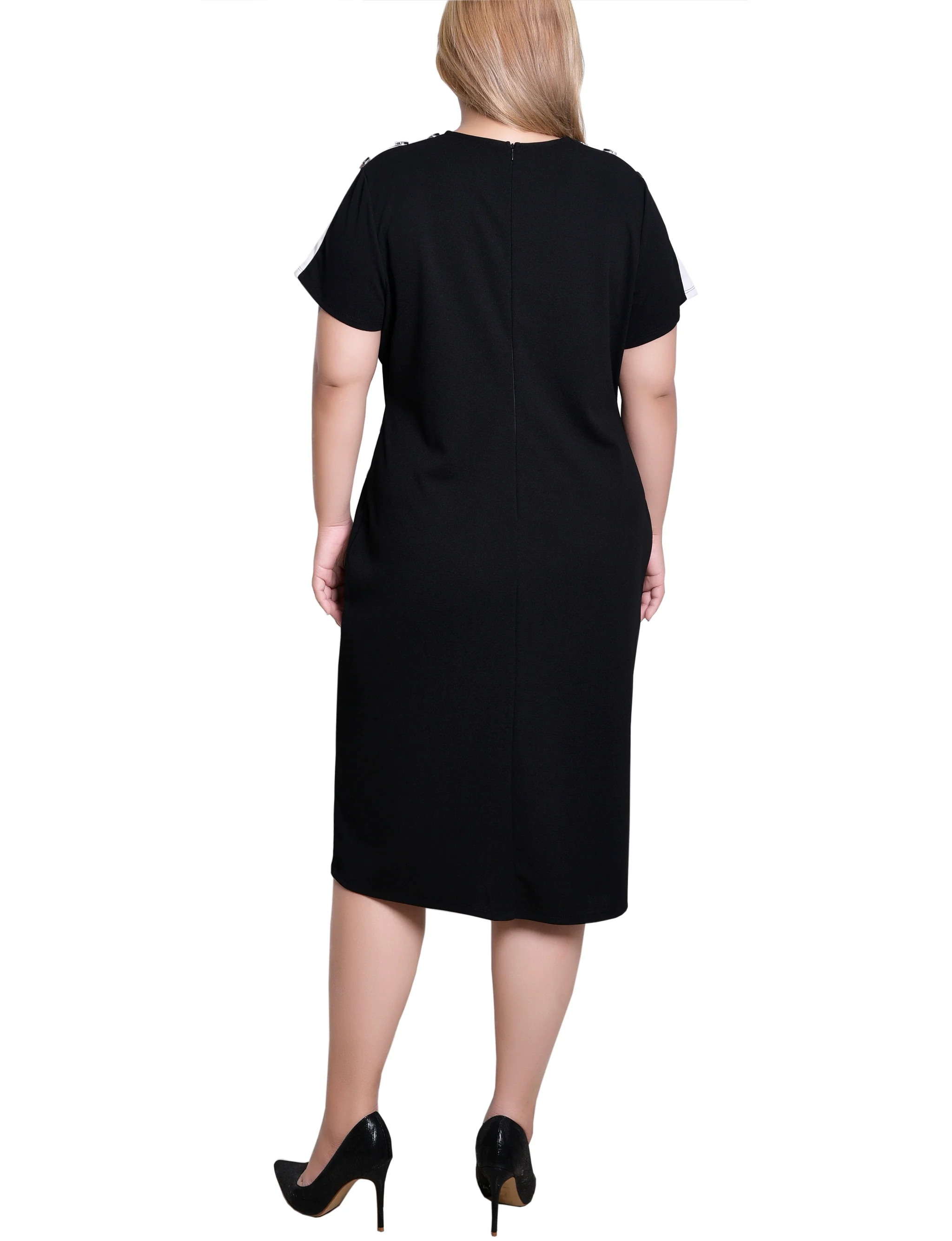 NY Collection Plus Size Short Sleeve Assymetrical Hem Dress - Image 4