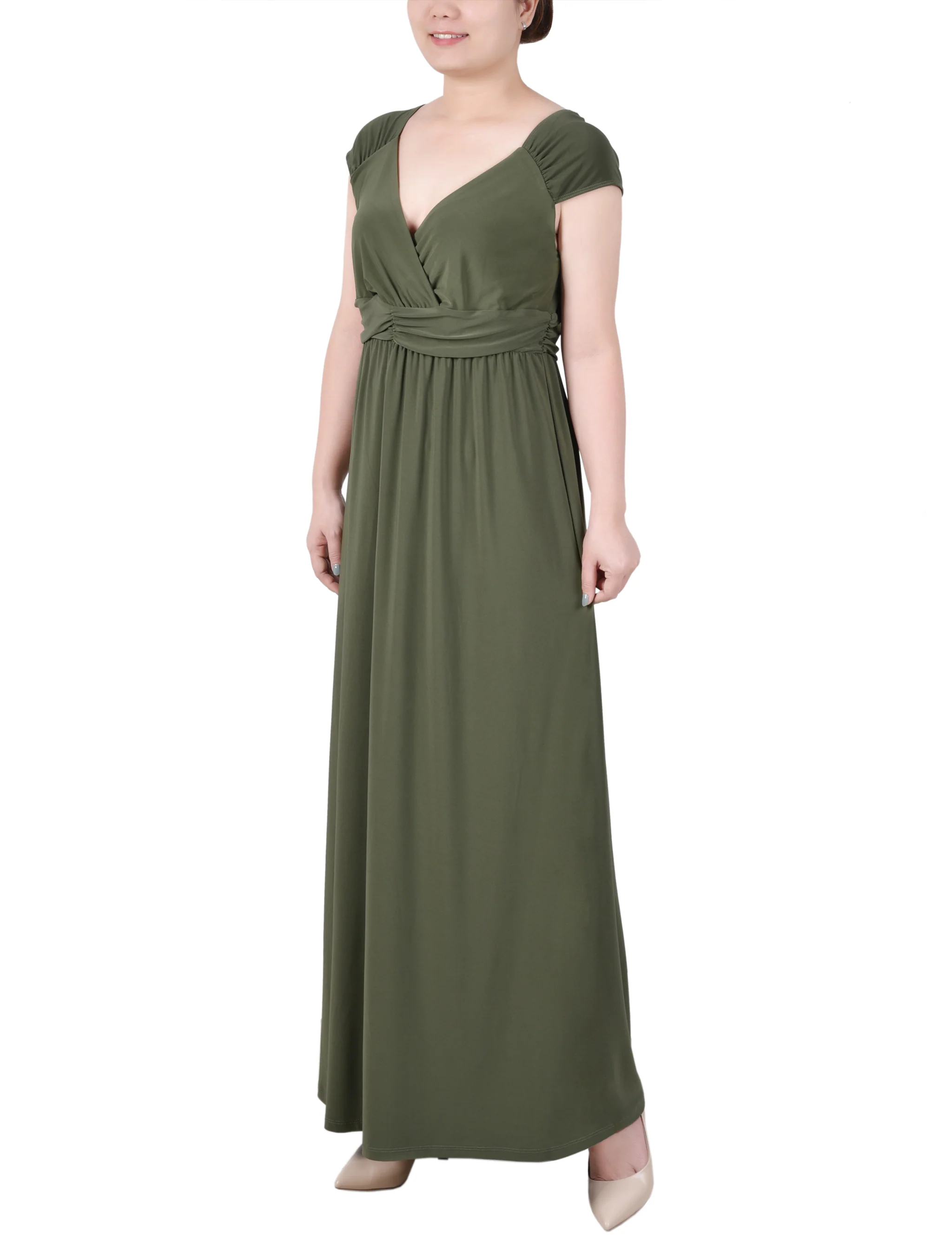 Oil Green Ruched Empire-Waist Maxi Dress - Image 2