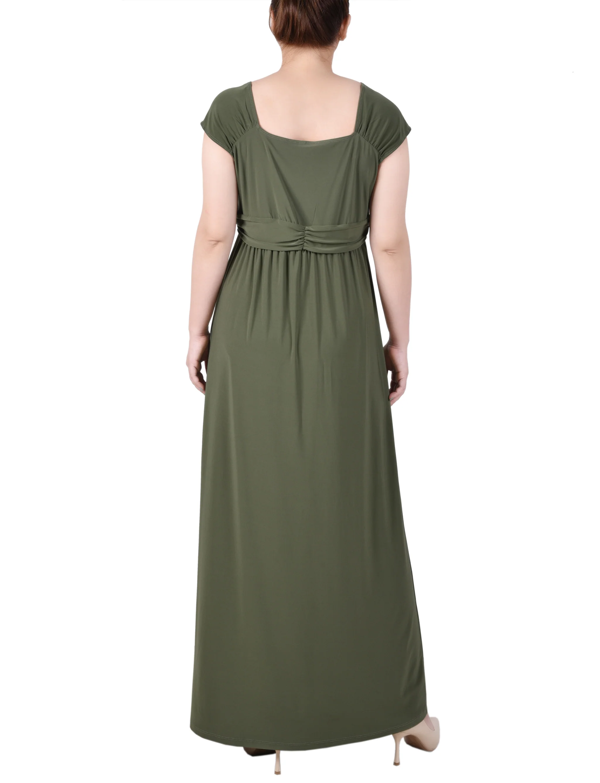 Oil Green Ruched Empire-Waist Maxi Dress - Image 3