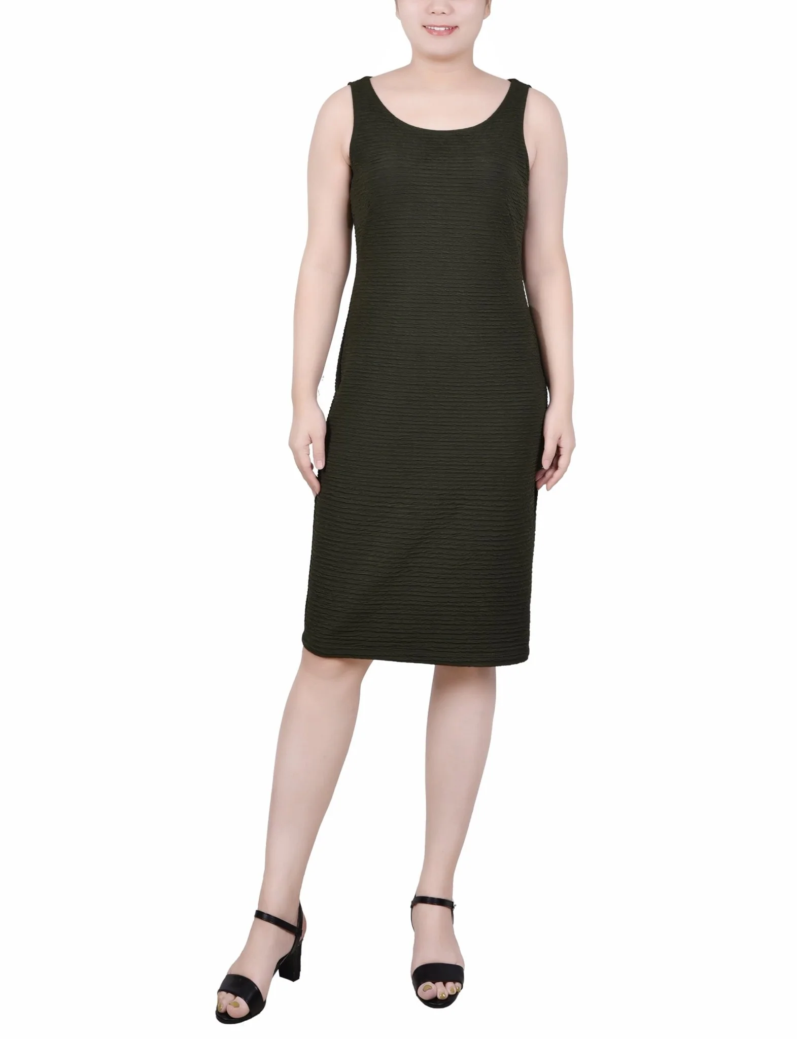 Olive Textured 3/4 Sleeve 2 Piece Dress Set - Image 4