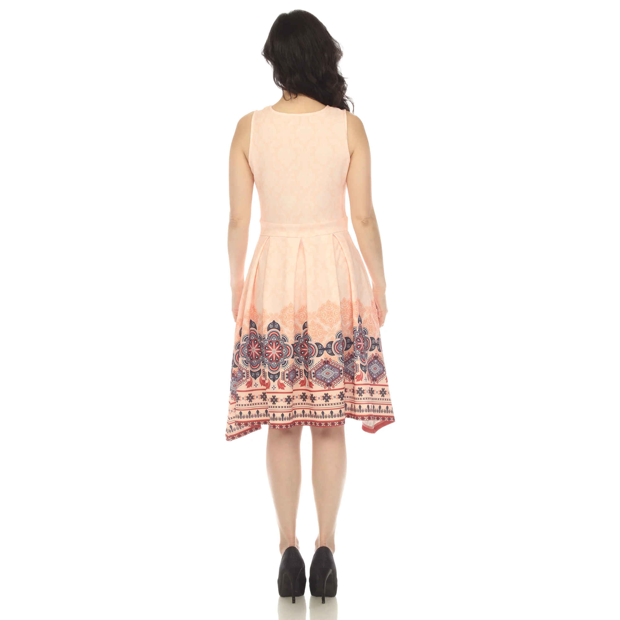 Orange Border Print Fit and Flare Knee Length Dress - Image 3
