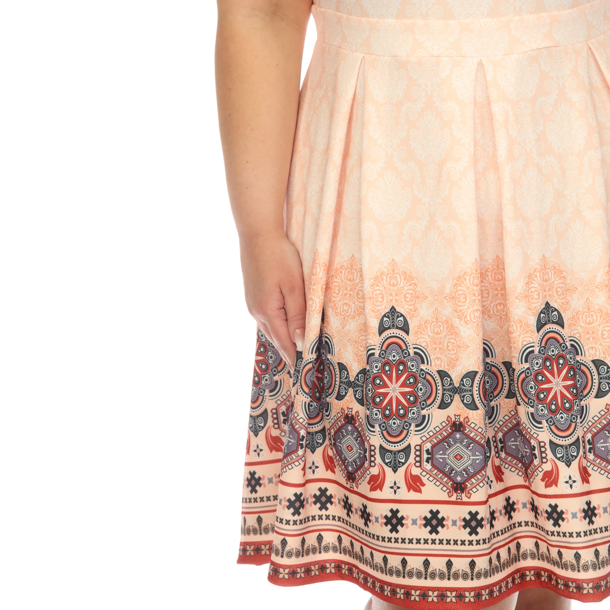 Orange Border Print Fit and Flare Knee Length Dress - Plus - Image 4