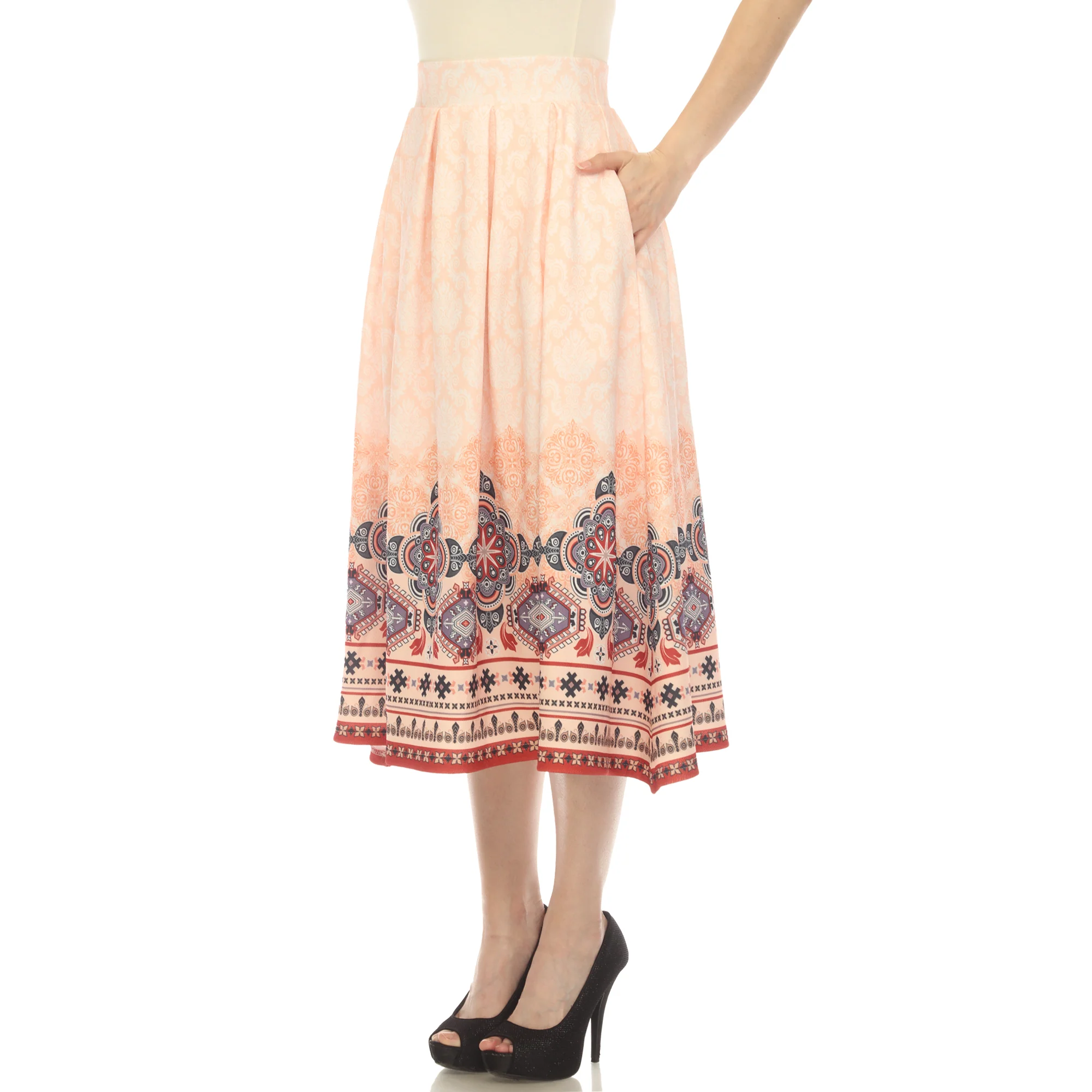 Orange Pleated Skirt with Border Prints - Image 2