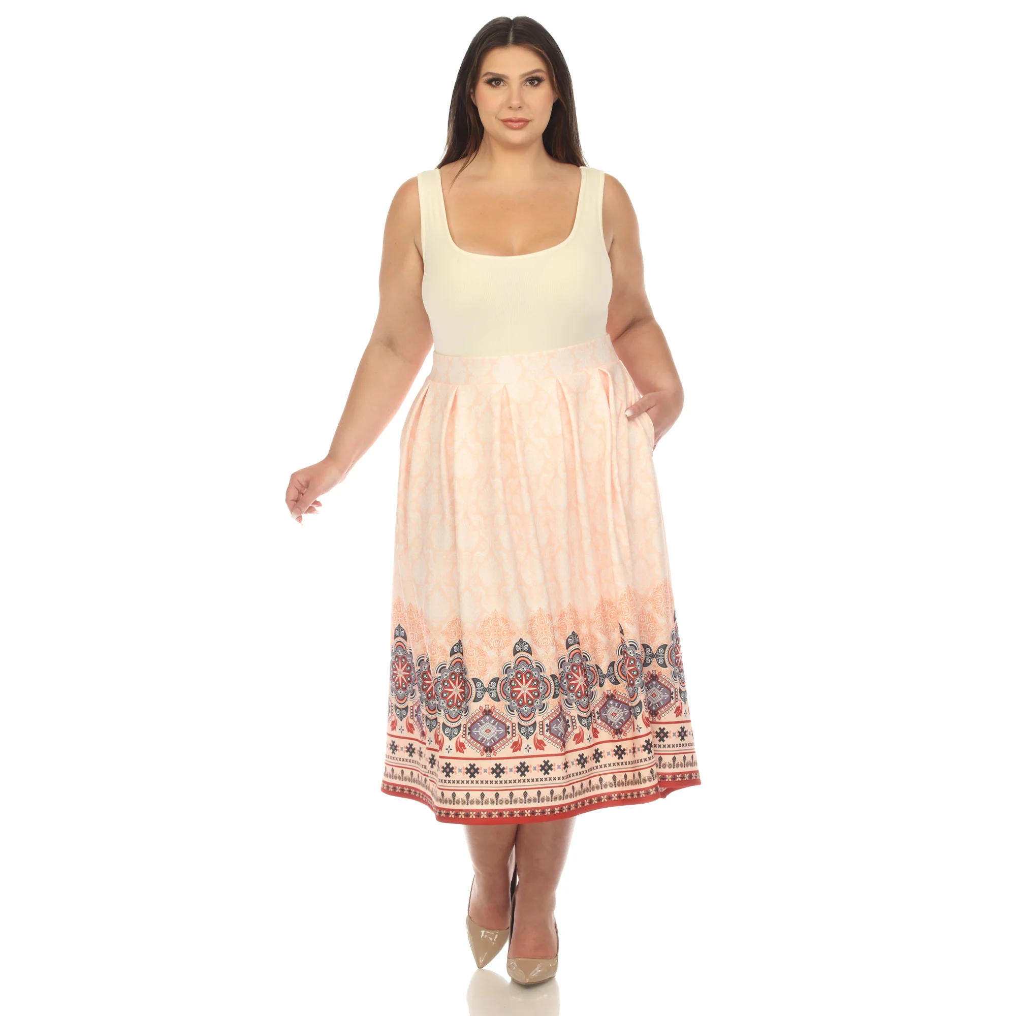 Orange Pleated Skirt with Border Prints - Plus - Image 5