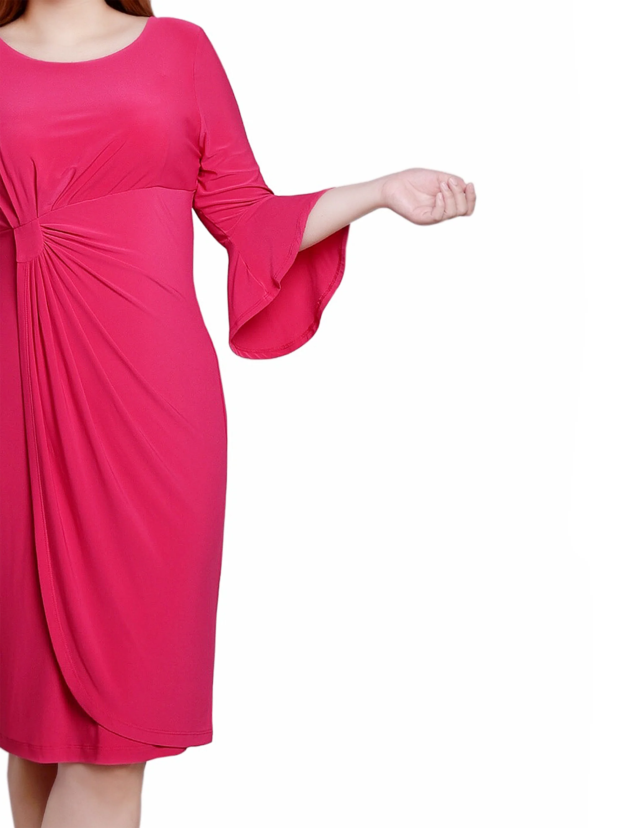 Pink 3/4 Length Trumpet Sleeve Dress - Image 4