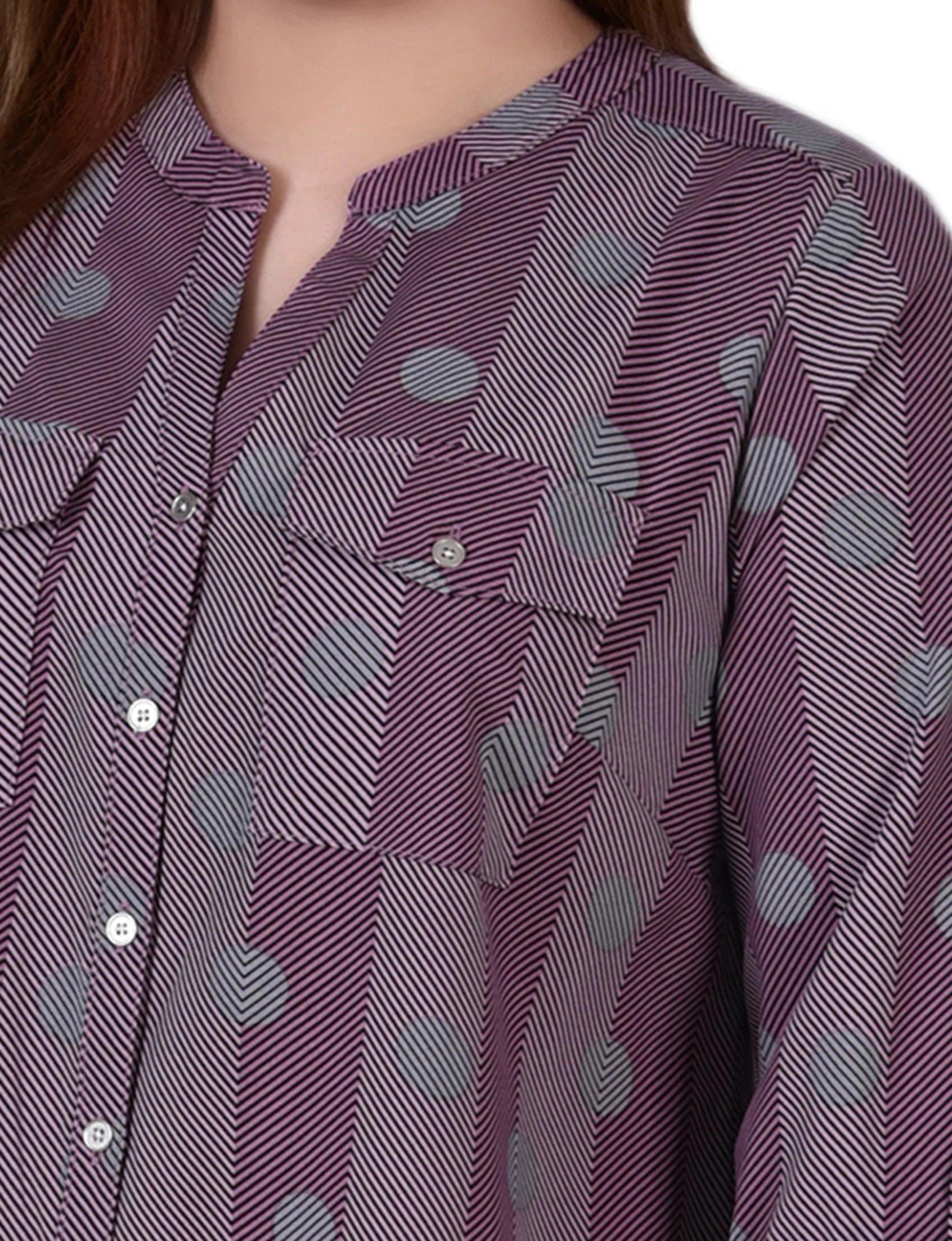 Pink 3/4 Roll Tab Sleeve Mandarin Collar Blouse - Plus Size - Image 3