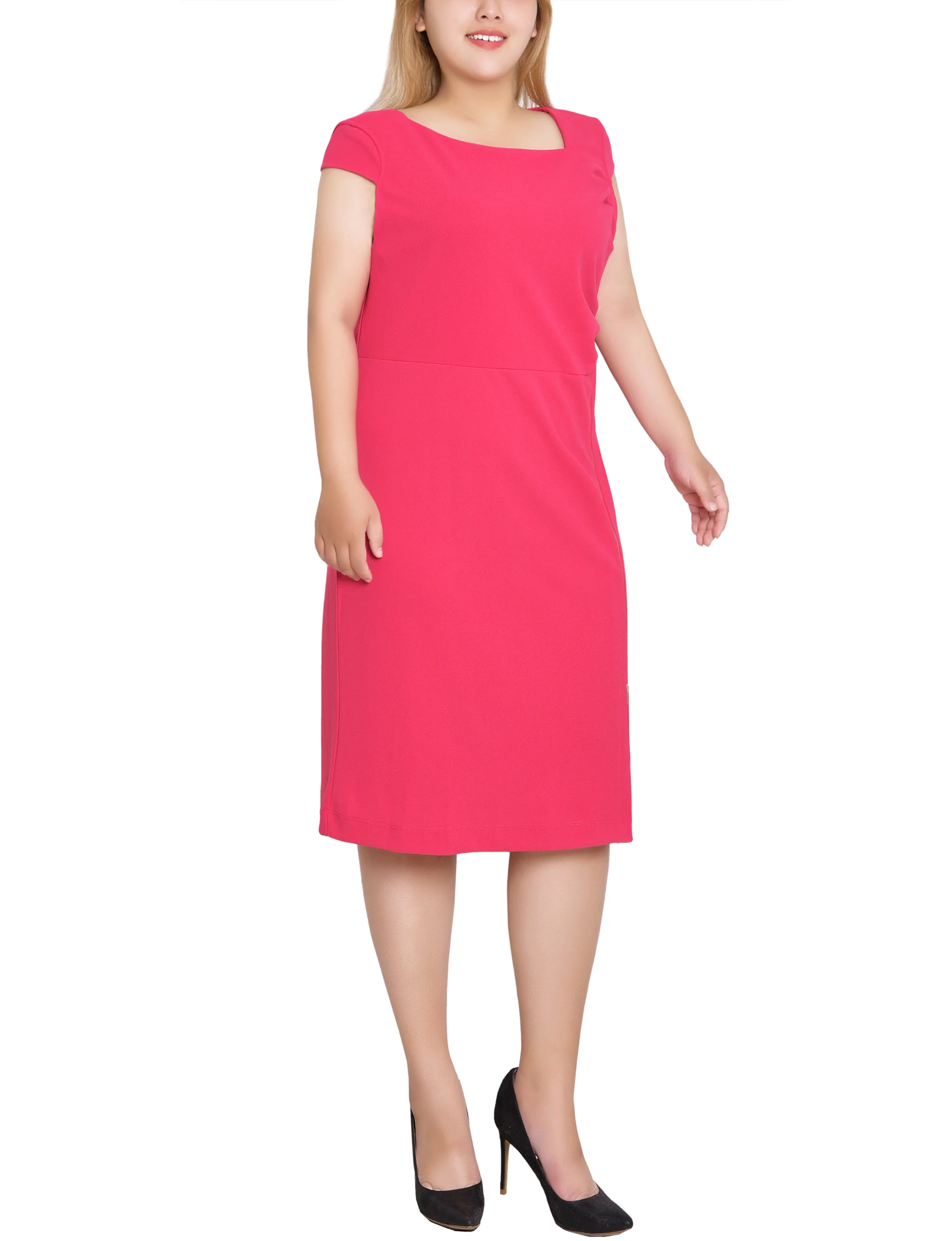 Pink Cap Sleeve Exposed Zipper Dress - Plus - Image 2
