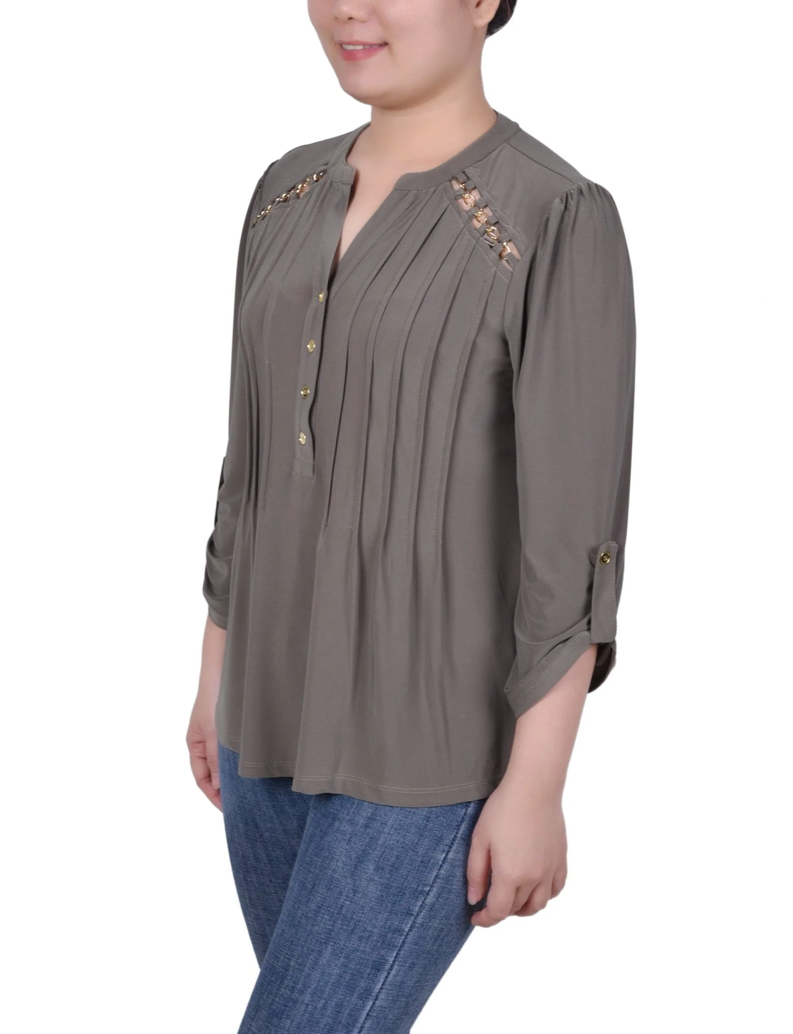 Pintuck Front Top With Chain Details - Petite - Image 17