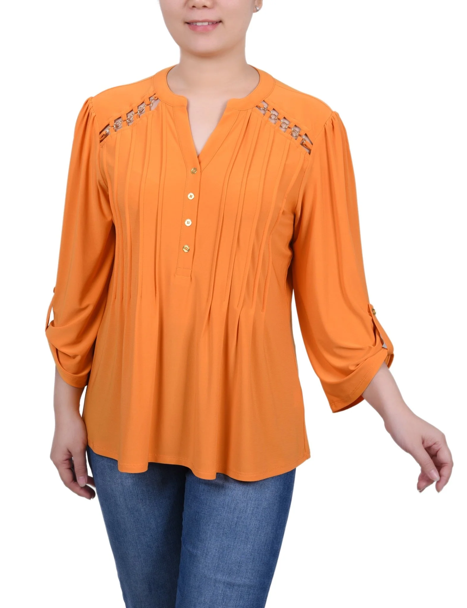 Pintuck Front Top With Chain Details - Petite - Image 19