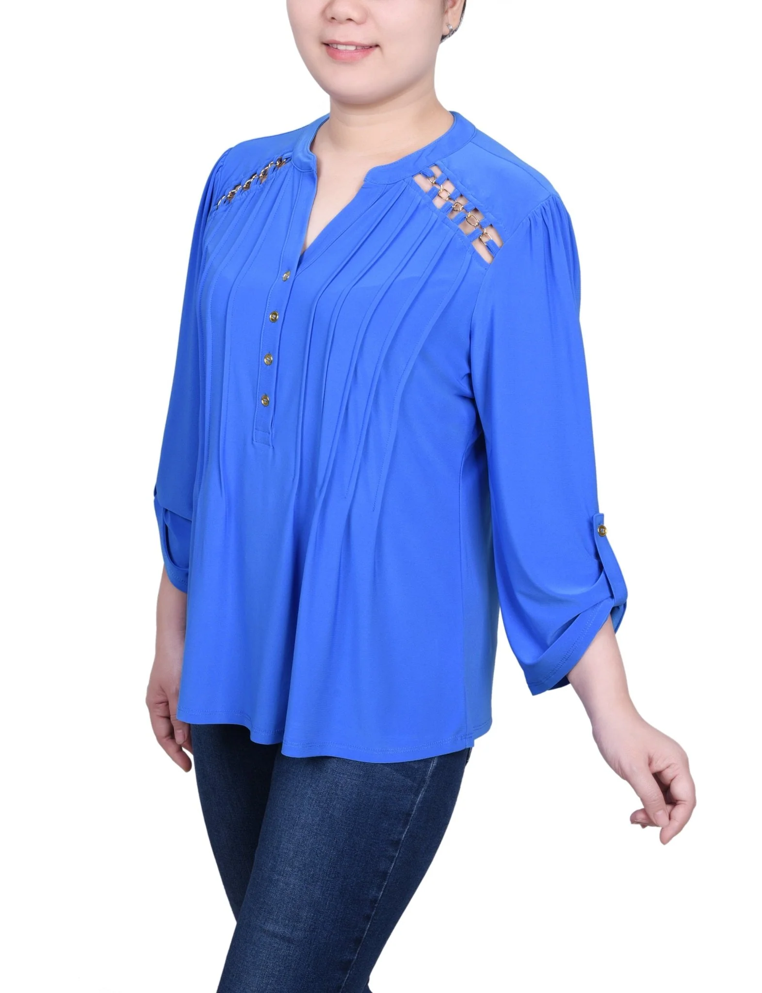 Pintuck Front Top With Chain Details - Petite - Image 2