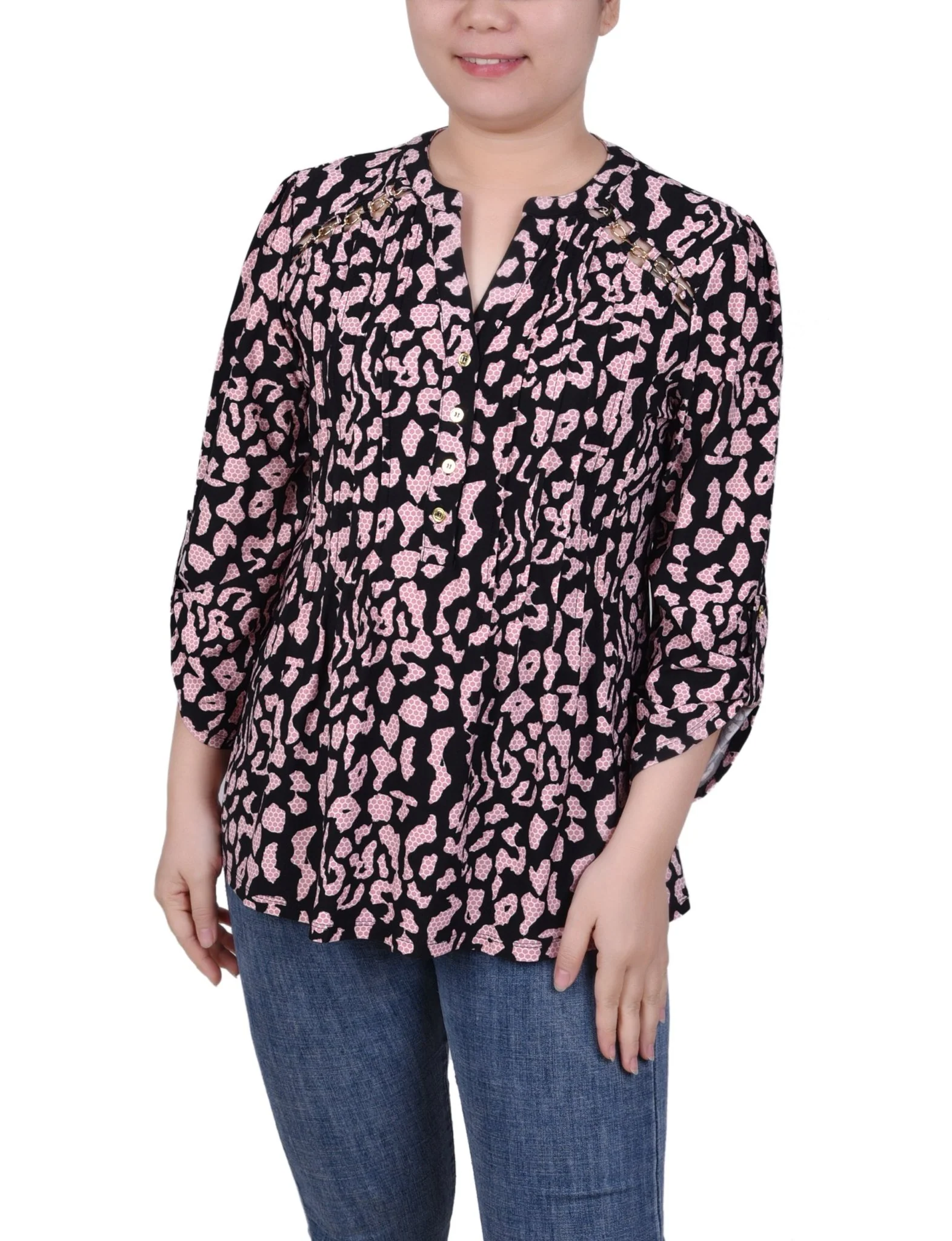 Pintuck Front Top With Chain Details - Petite - Image 5