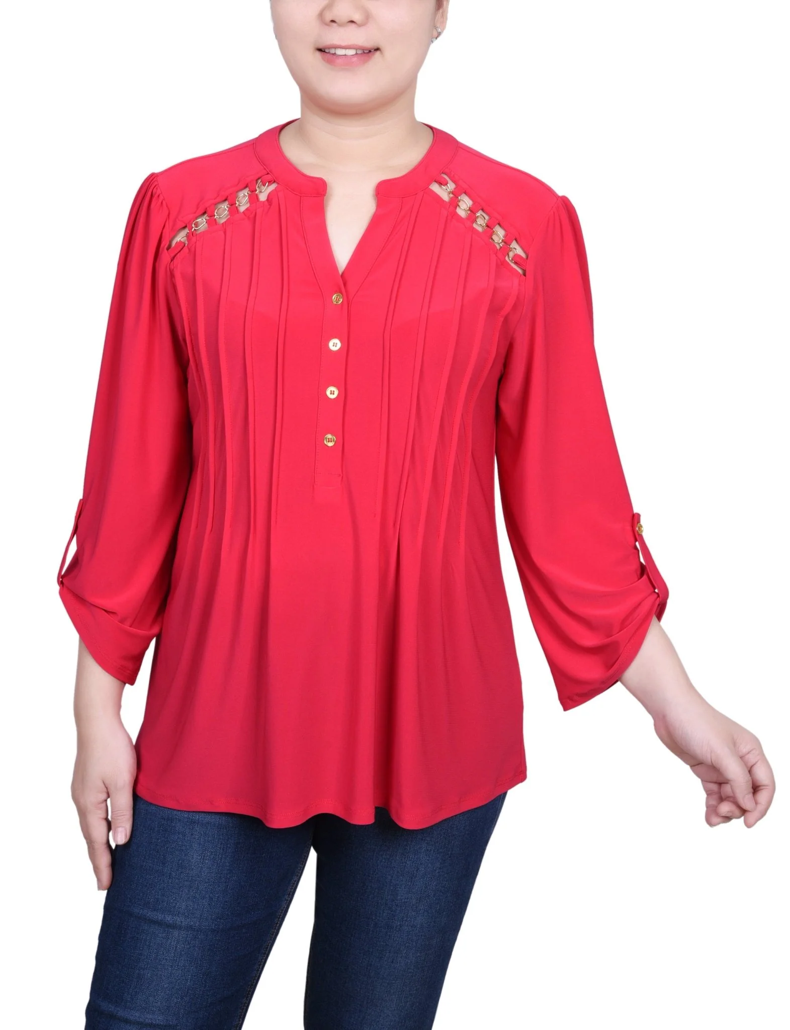 Pintuck Front Top With Chain Details - Petite - Image 8