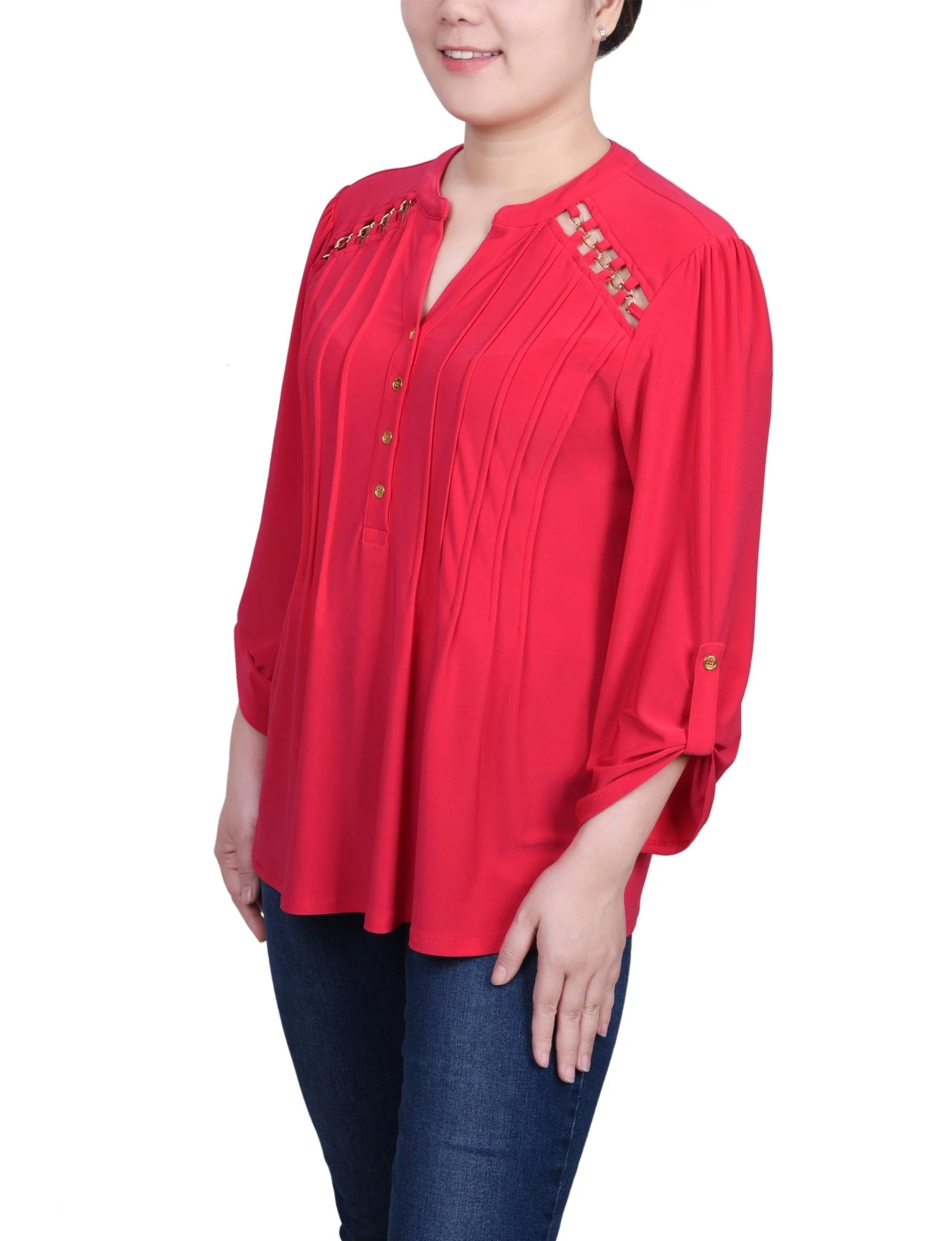 Pintuck Front Top With Chain Details - Petite - Image 9