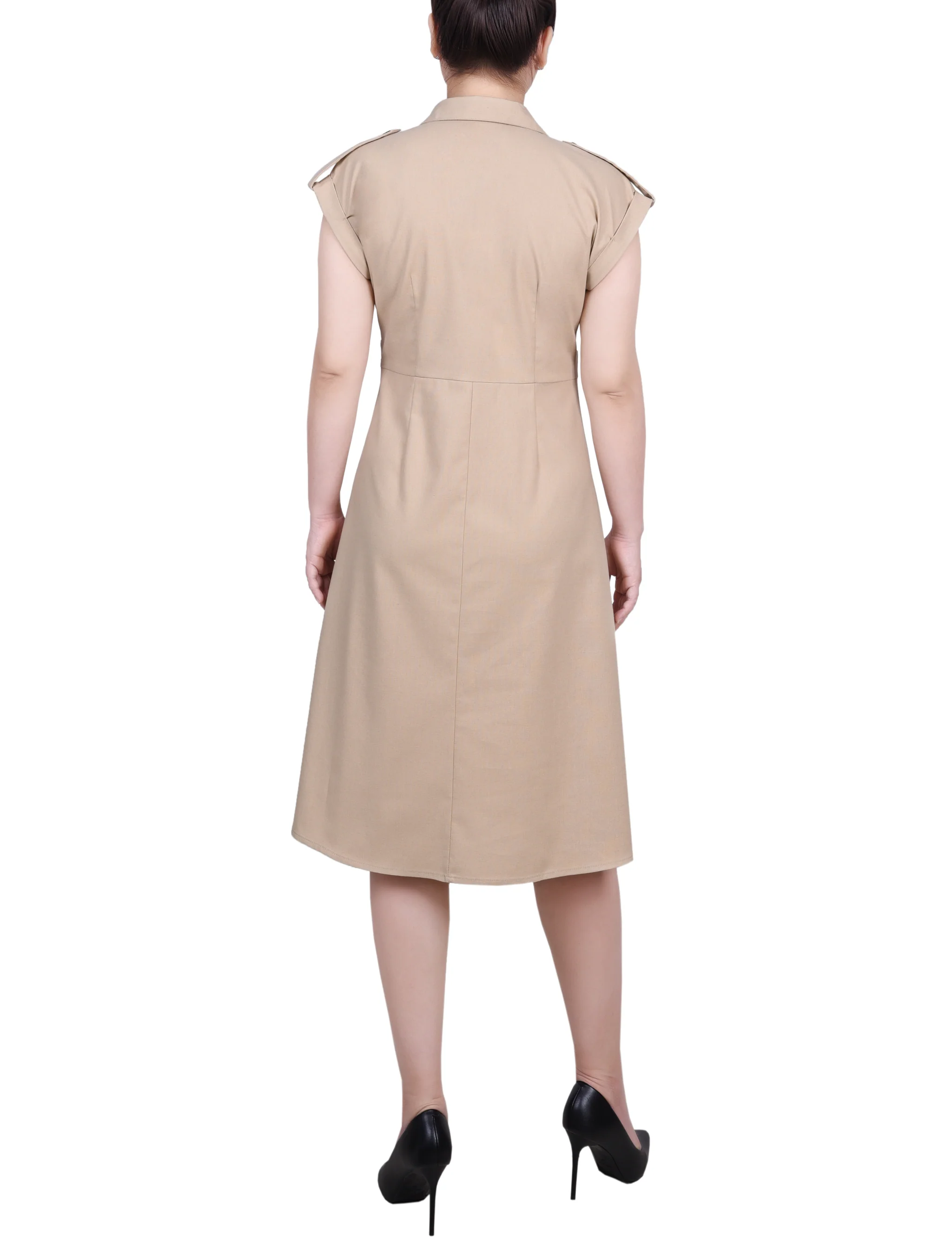 Plaza Taupe Short Sleeve Button Front Linen Dress - Image 3