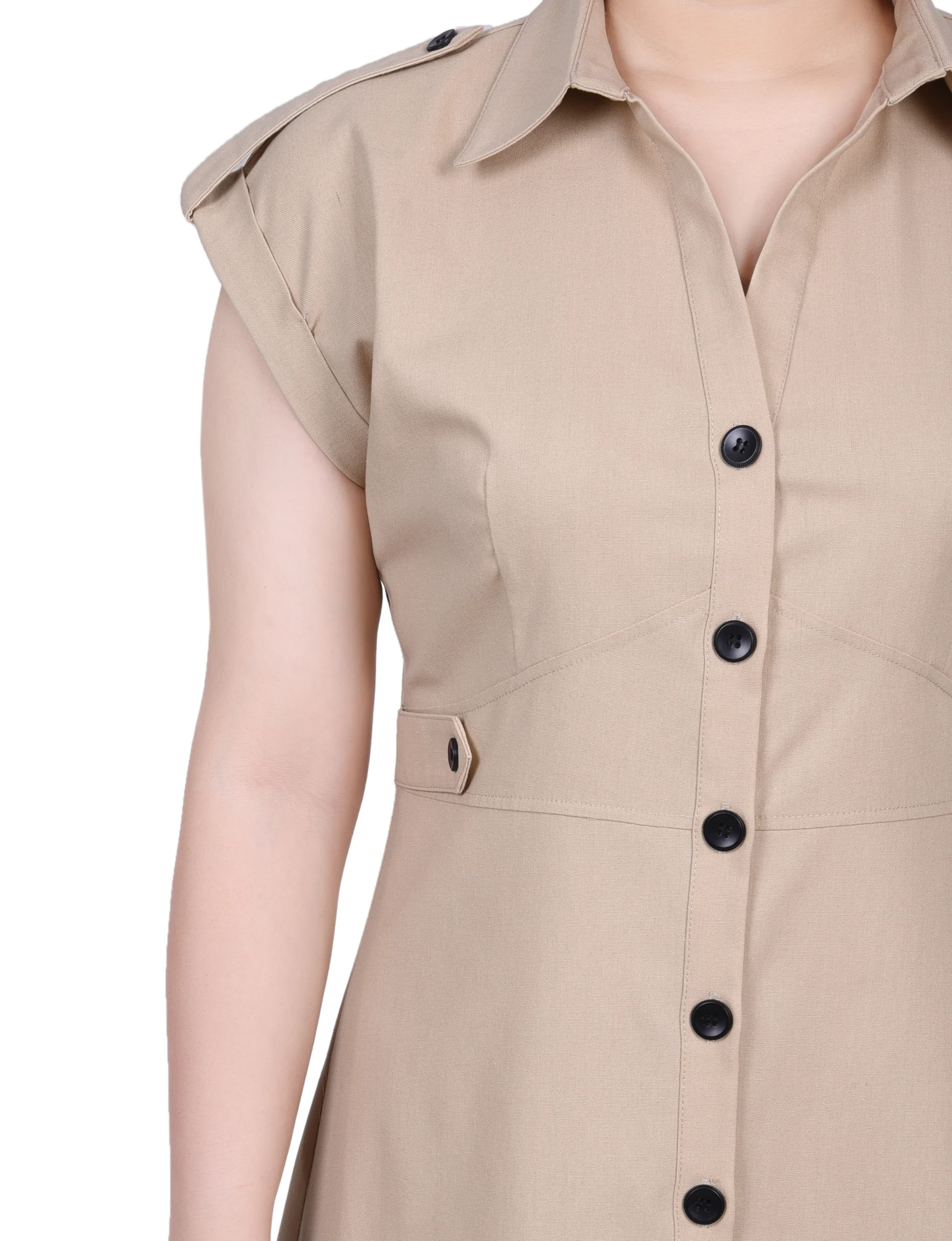 Plaza Taupe Short Sleeve Button Front Linen Dress - Image 4