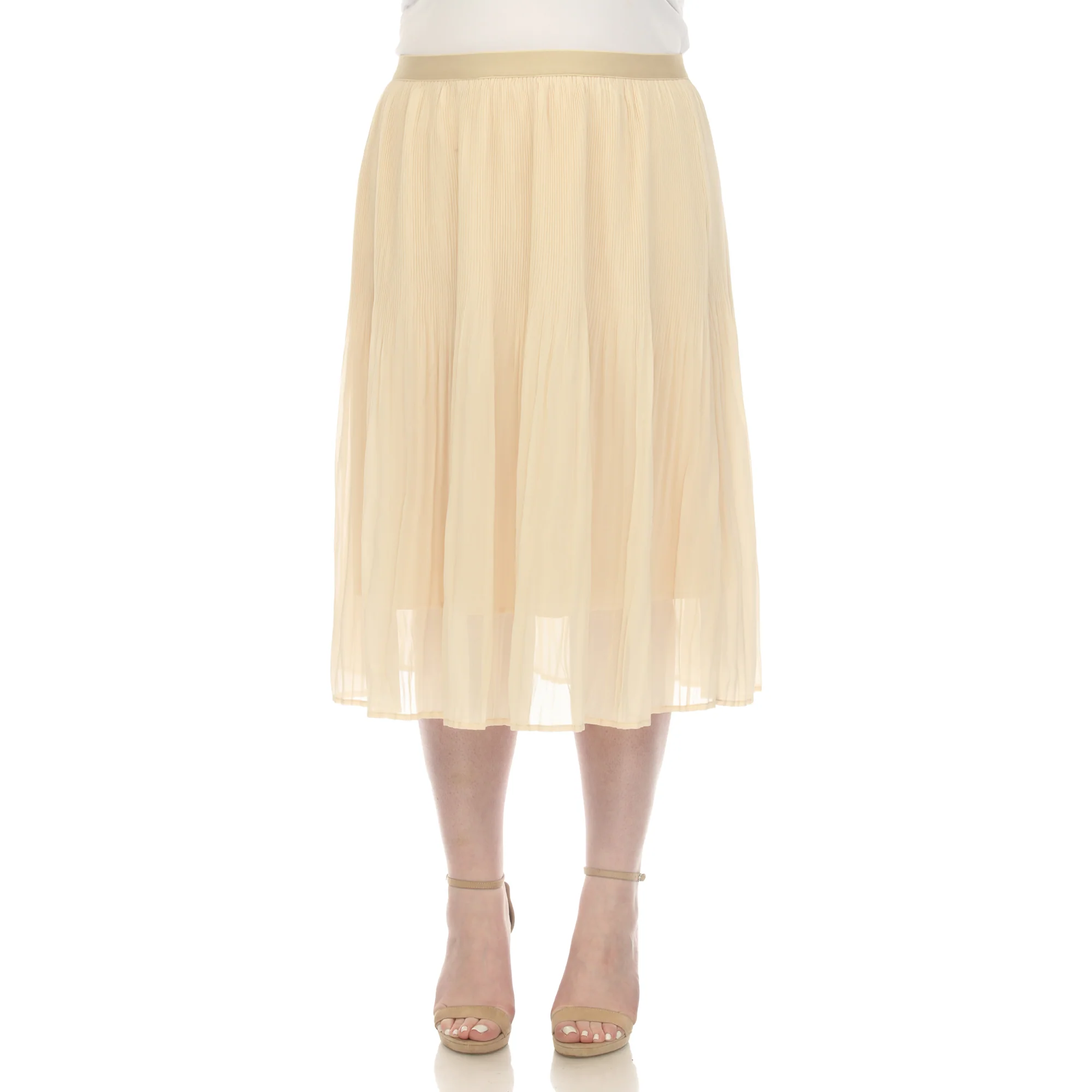 Plus Size Pleated Chiffon Midi Skirt - Image 11