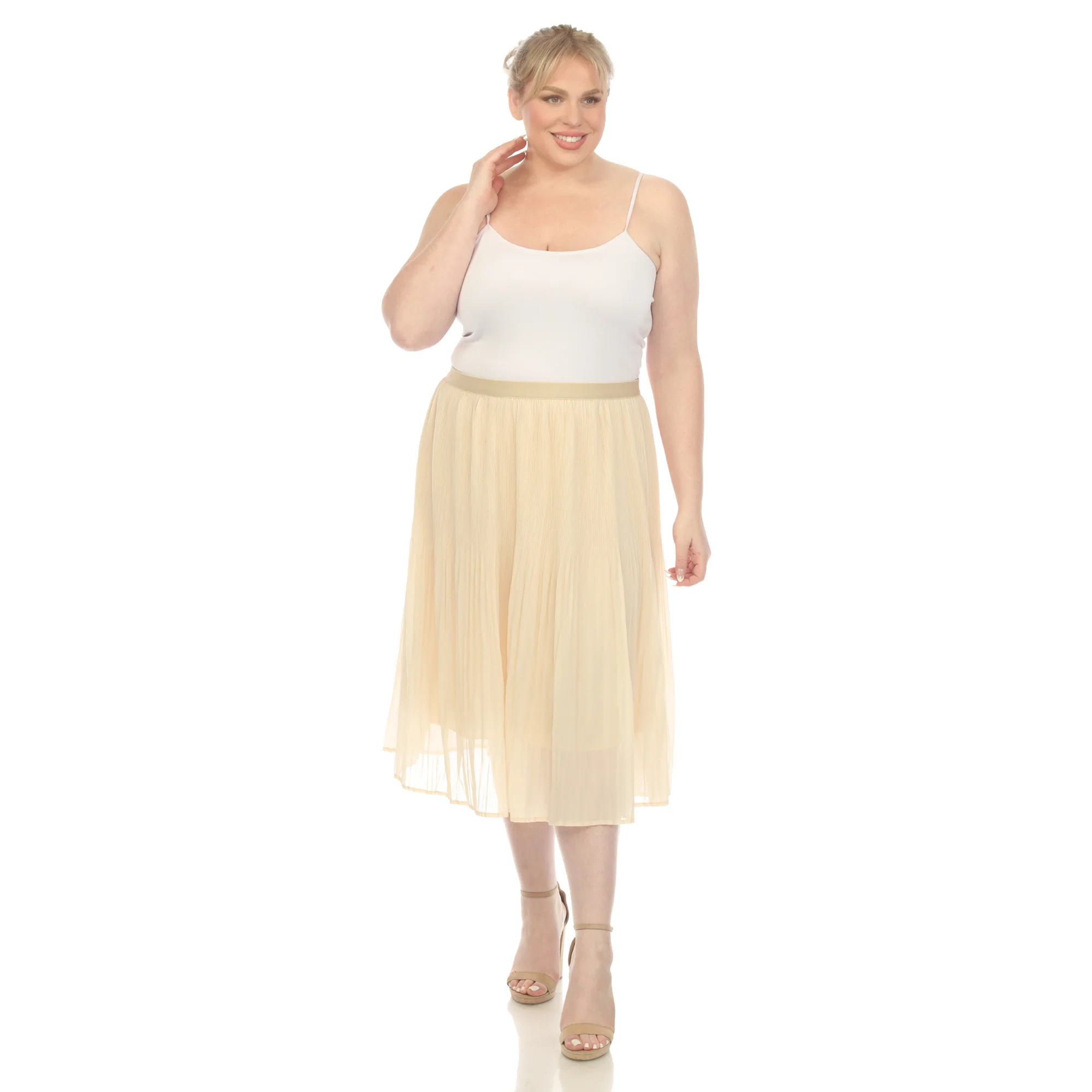 Plus Size Pleated Chiffon Midi Skirt - Image 15