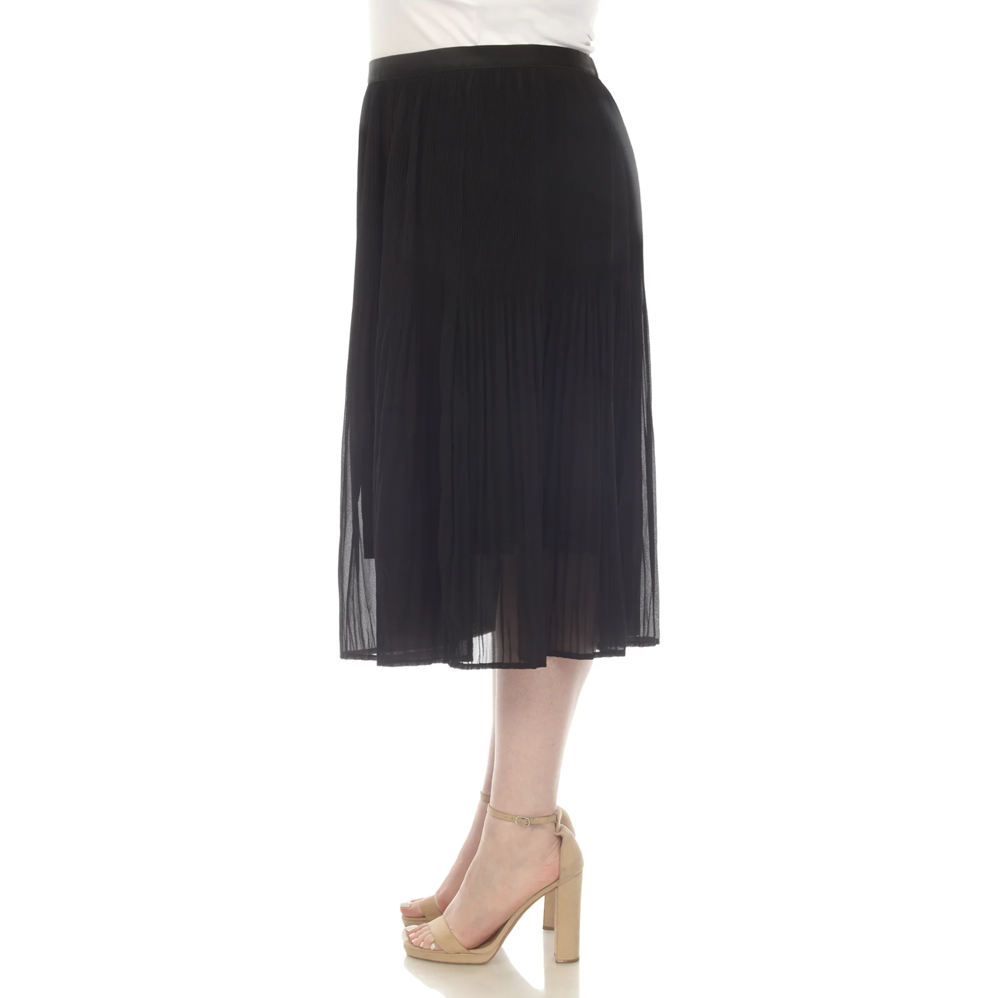 Plus Size Pleated Chiffon Midi Skirt - Image 17