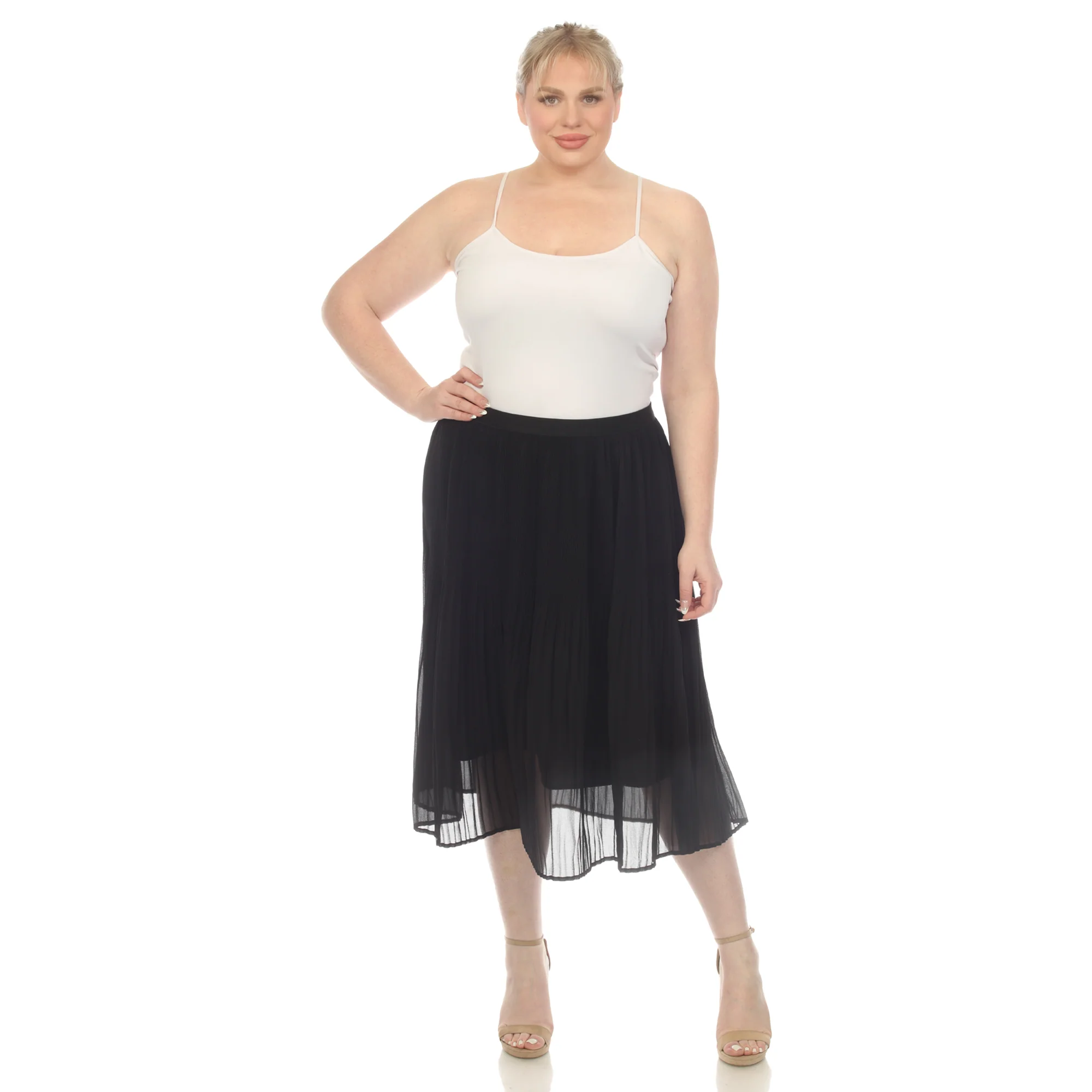 Plus Size Pleated Chiffon Midi Skirt - Image 20