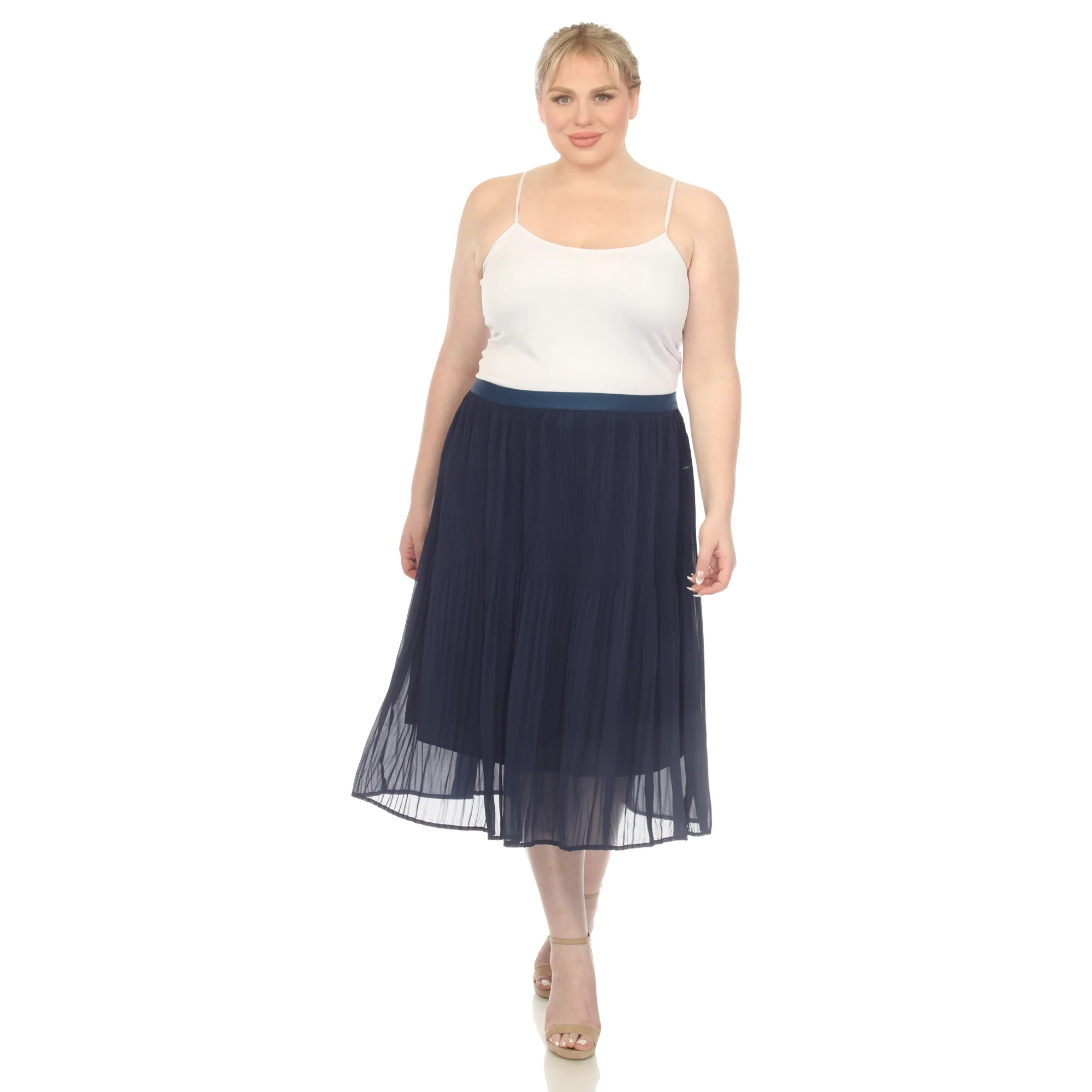 Plus Size Pleated Chiffon Midi Skirt - Image 6