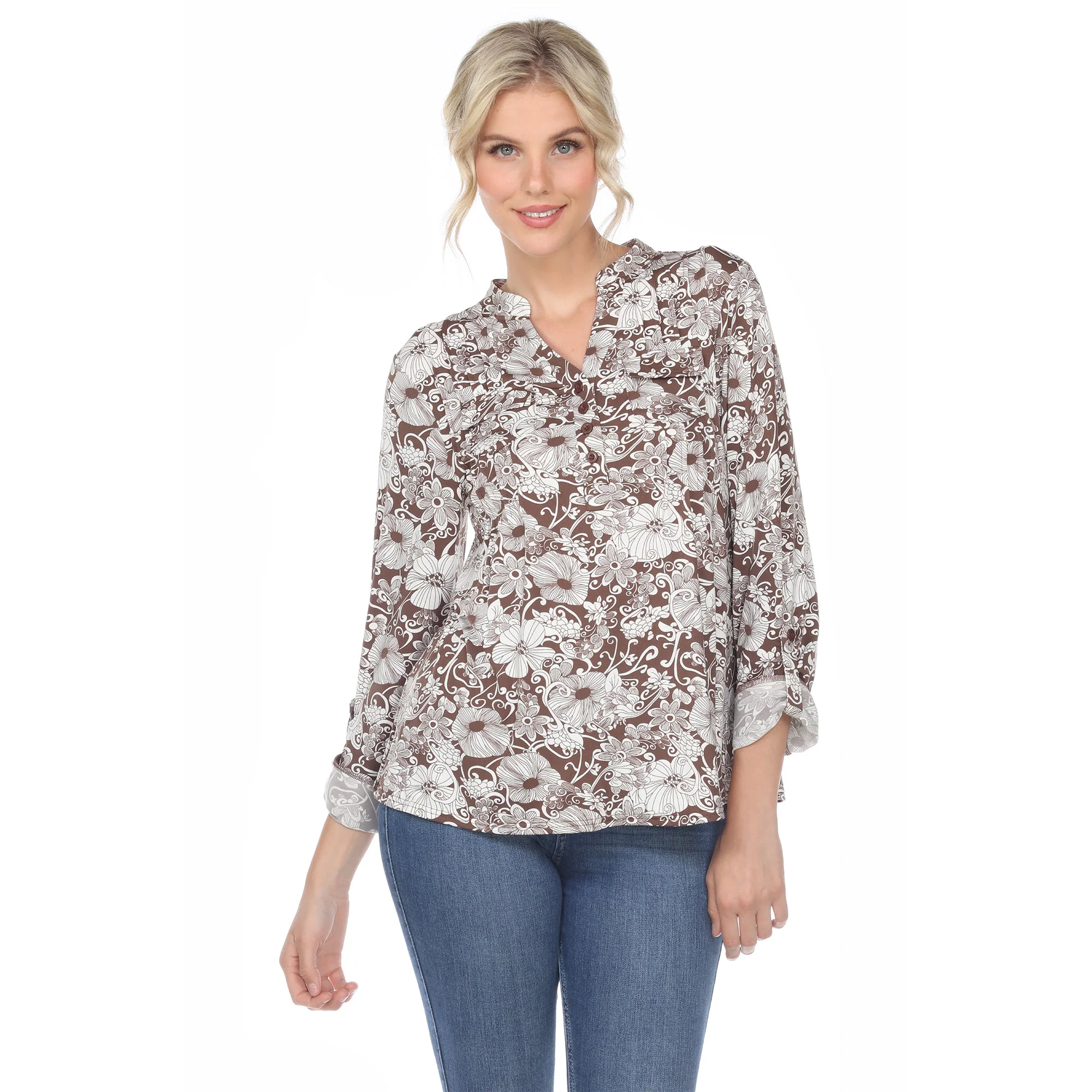 Pleated Long Sleeve Floral Print Blouse - Image 15