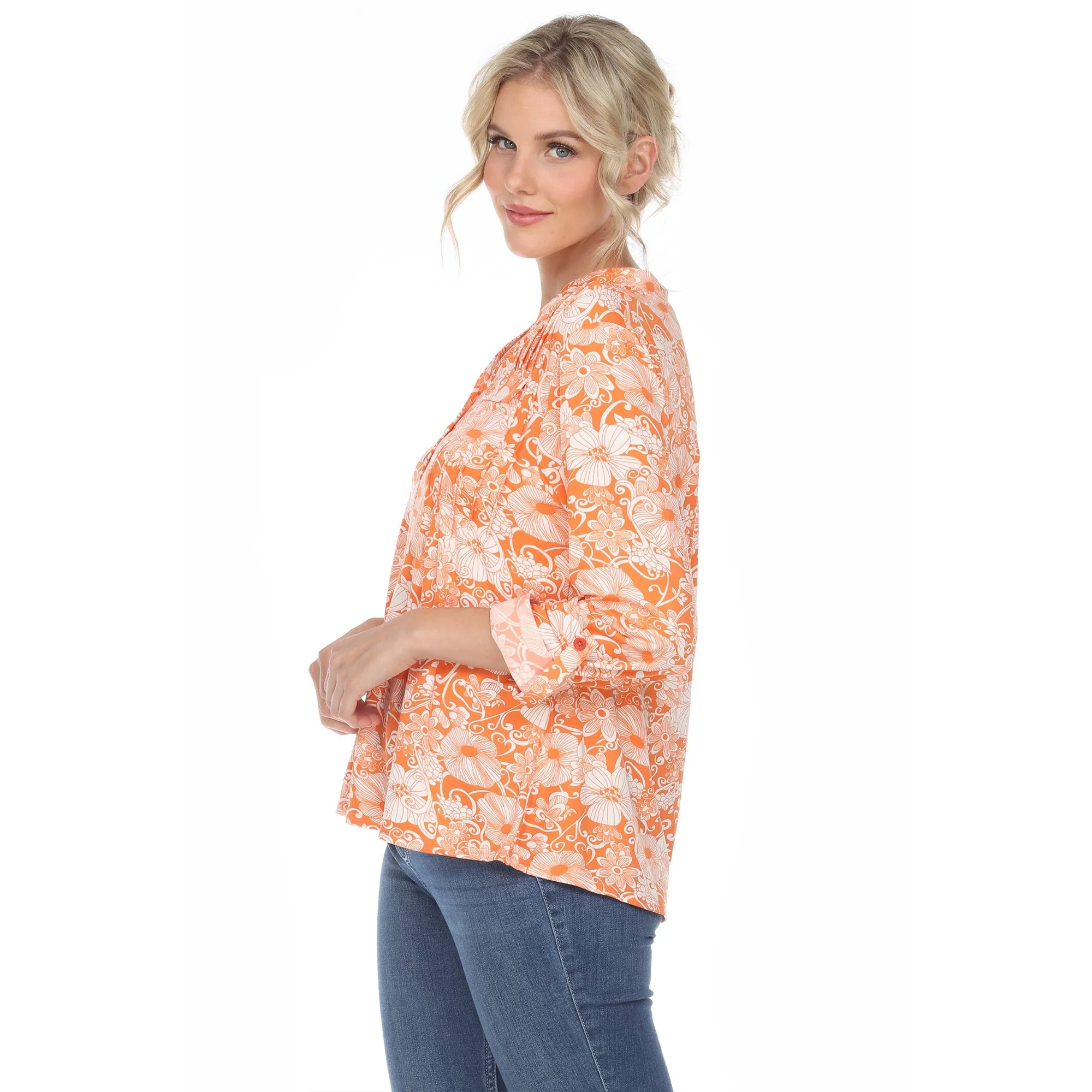 Pleated Long Sleeve Floral Print Blouse - Image 17